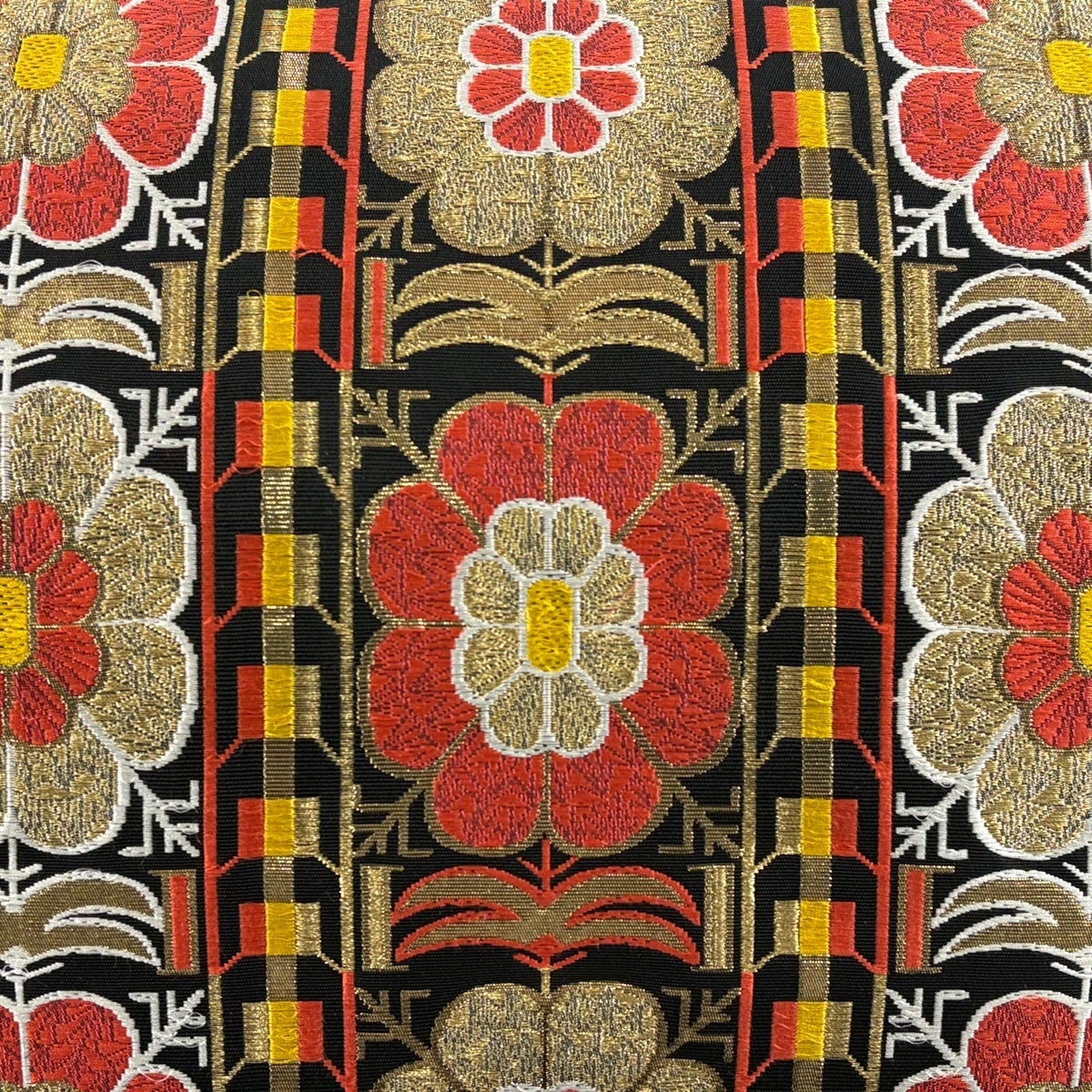 名古屋帯 優品 草花 金糸 箔 黒 正絹｜中古・古着・リサイクル着物通販