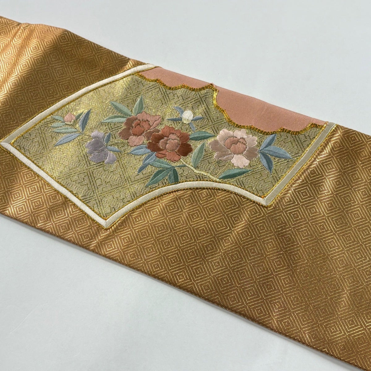 名古屋帯 優品 扇面 花鳥 金糸 箔 金色 正絹｜中古・古着・リサイクル