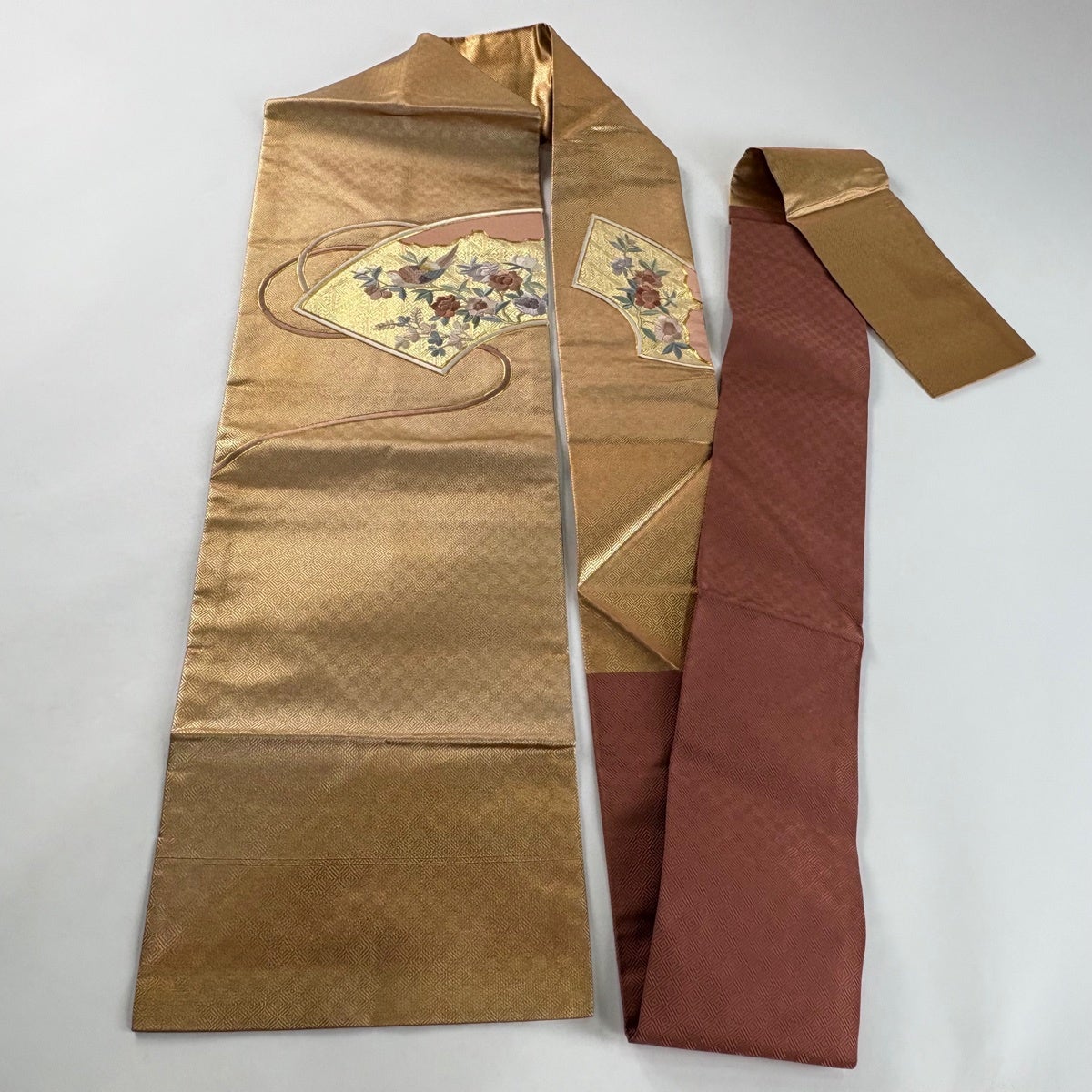 名古屋帯 優品 扇面 花鳥 金糸 箔 金色 正絹｜中古・古着・リサイクル