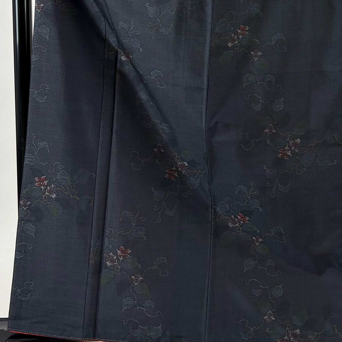 紬 身丈164cm 裄丈65cm M 袷 花唐草 濃紺 正絹 優品｜中古・古着