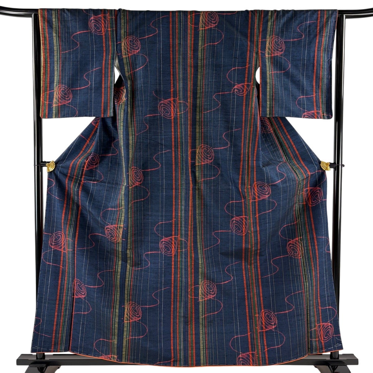 美品】 紬 身丈153cm 裄丈63cm S 袷 麻の葉 深緑 正絹 優品｜中古