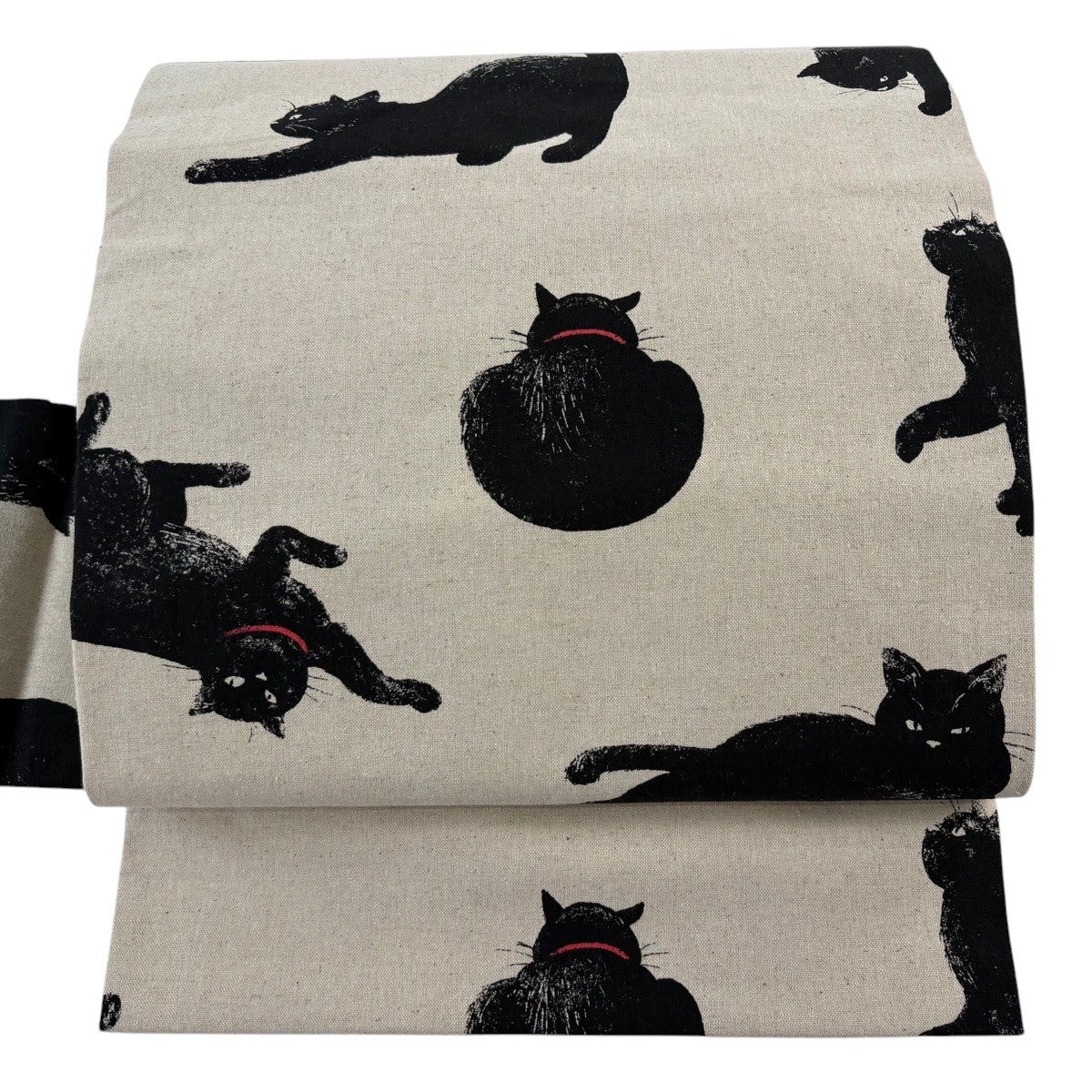 名古屋帯 白椿 黒猫柄 名古屋帯 名品 落款あり 紬 猫 瓢箪 灰紫 正絹｜中古・古着
