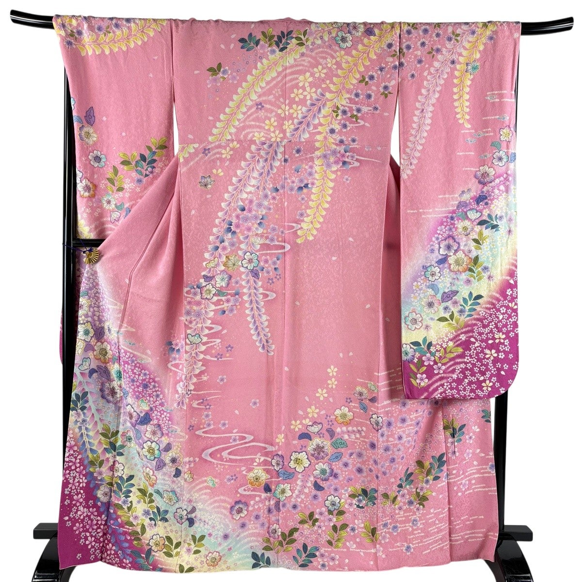 美品】 振袖 身丈168cm 裄丈69cm L 袷 辻が花 流水 銀通し ぼかし