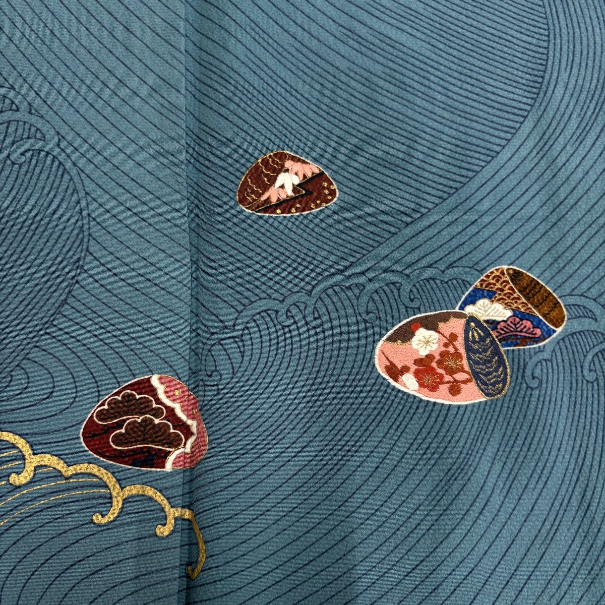 kai3点セット★花井幸子　ビーズ刺繍 　信玄型巾着 訪問着 身丈167cm 裄丈63.5cm S 袷 花井幸子 落款あり 貝合わせ 波