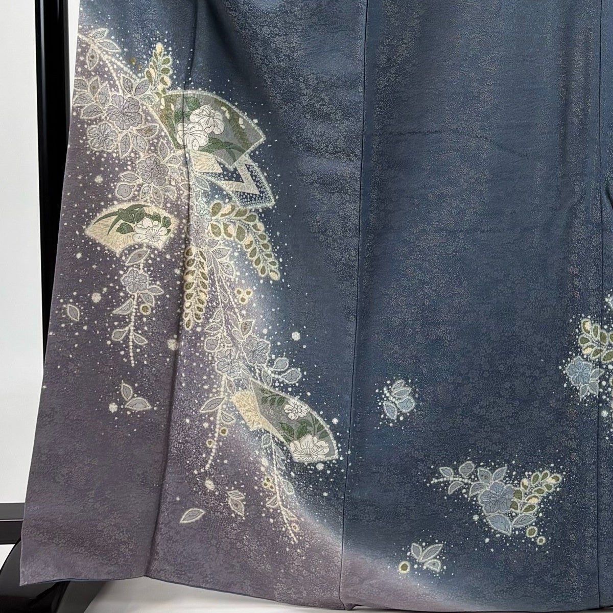 付下げ 身丈168.5cm 裄丈67cm M 袷 扇面 辻が花 金通し ぼかし 青灰色