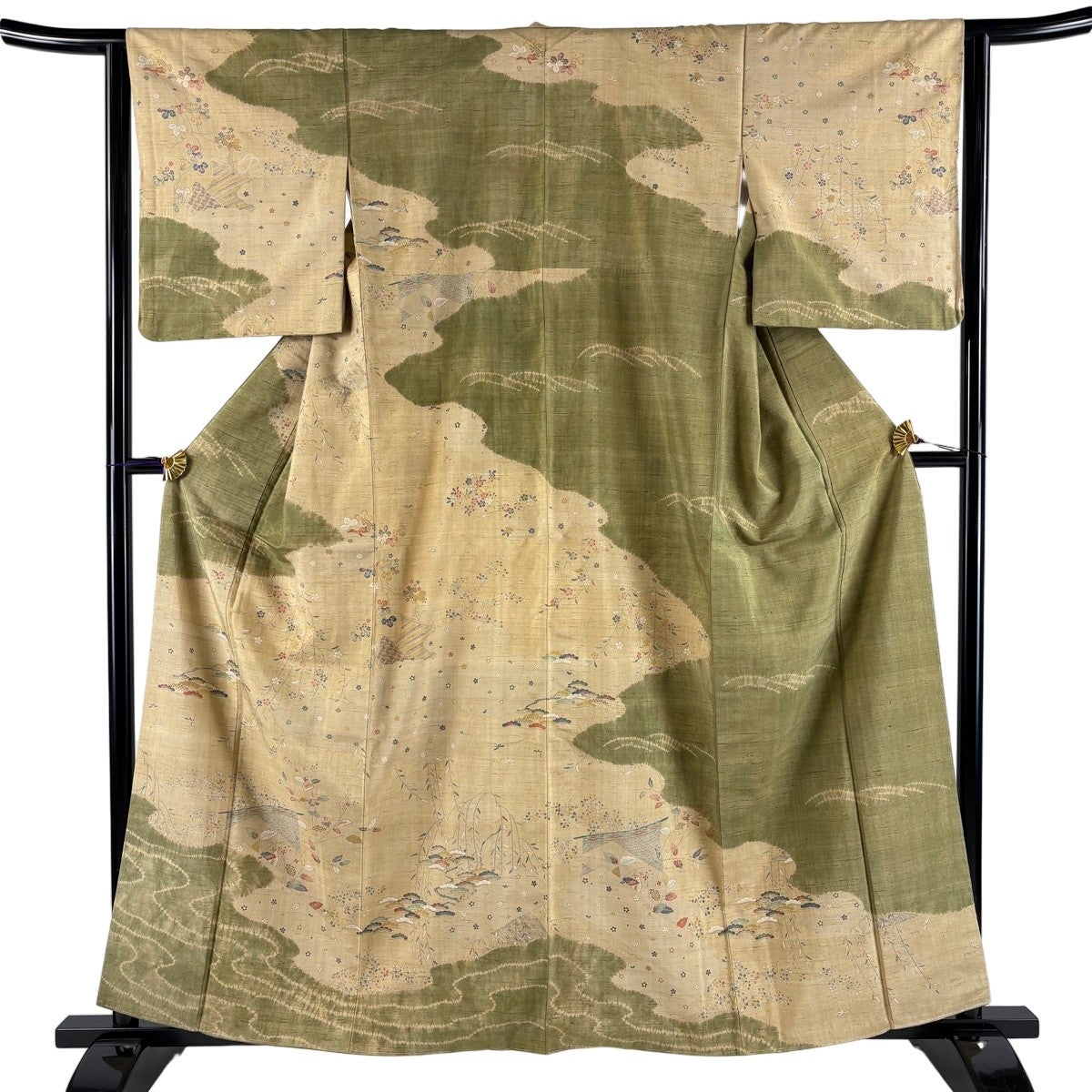 美品】 訪問着 身丈160.5cm 裄丈63cm S 袷 紬地 松梅 流水 金彩 絞り