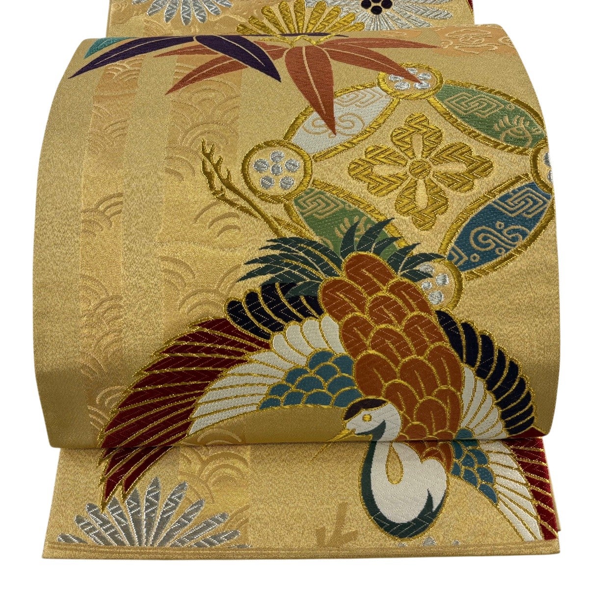 袋帯 名品 菊 文字文 唐織 箔 灰色 六通 正絹｜中古・古着・リサイクル