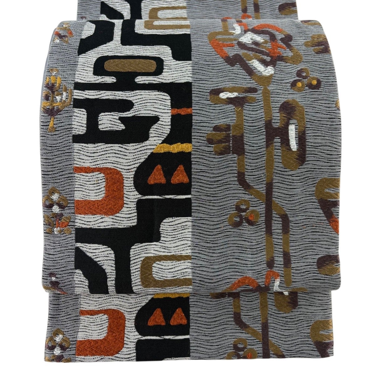 50%OFF 【美品】 袋帯 逸品 落款あり 木村幸啓 幾何学模様 箔 灰色 六