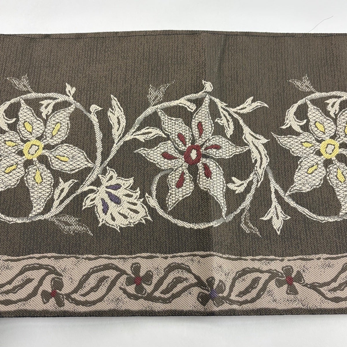 名古屋帯 名品 証紙あり 八寸名古屋帯 松葉仕立て 花唐草 焦茶色 正絹
