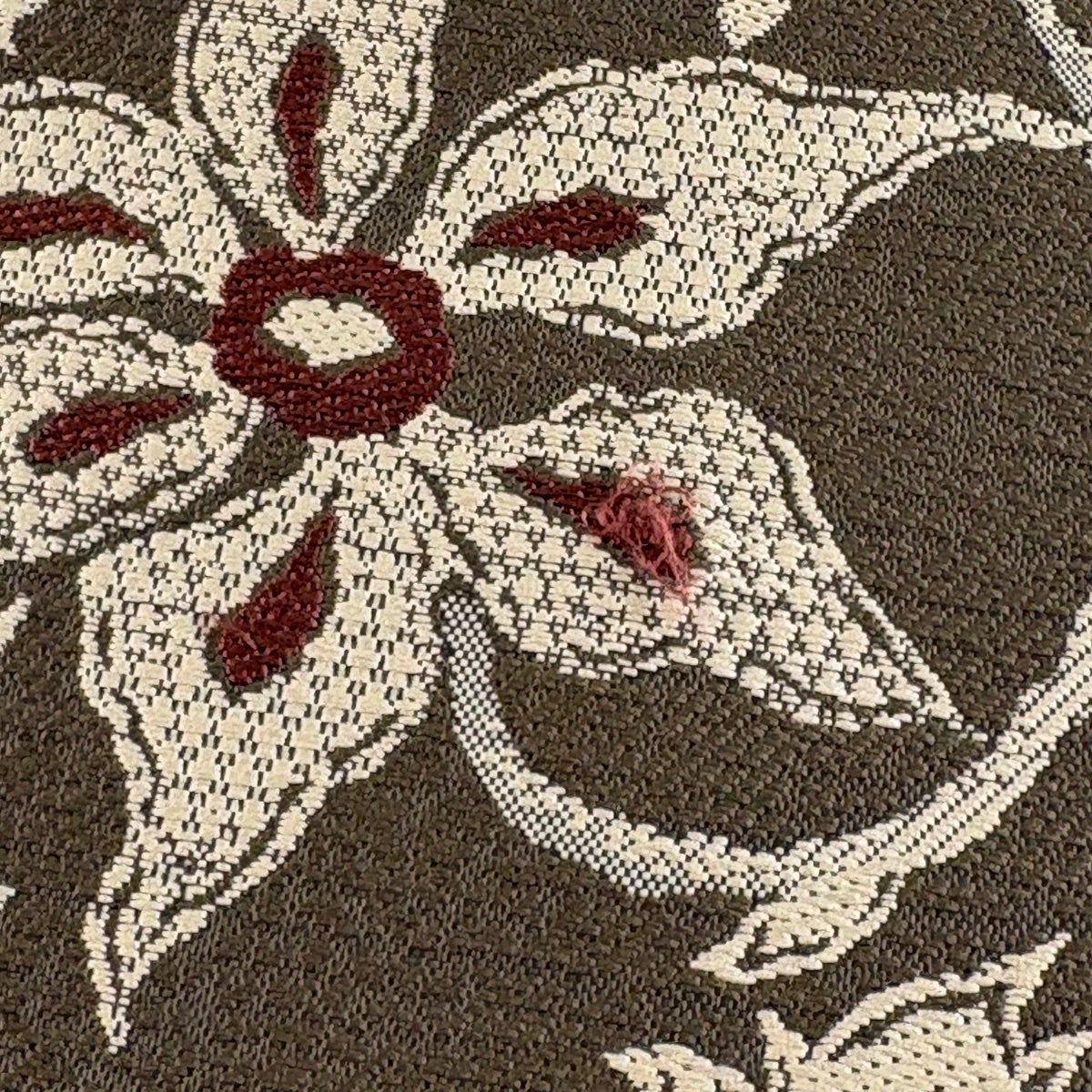 名古屋帯 名品 証紙あり 八寸名古屋帯 松葉仕立て 花唐草 焦茶色 正絹