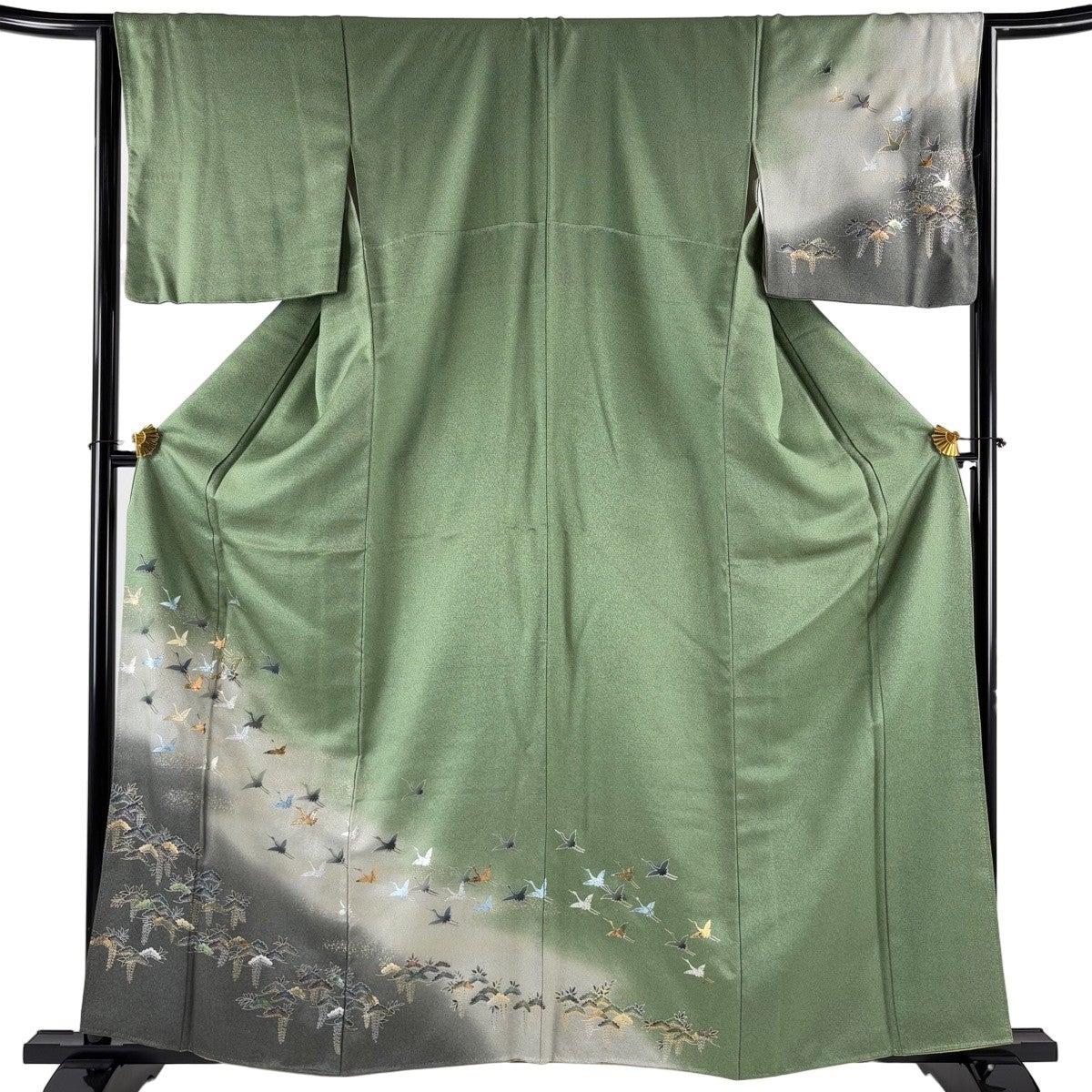 美品】 付下げ 身丈163.5cm 裄丈67cm M 袷 扇面 草花 螺鈿 金銀彩 茶