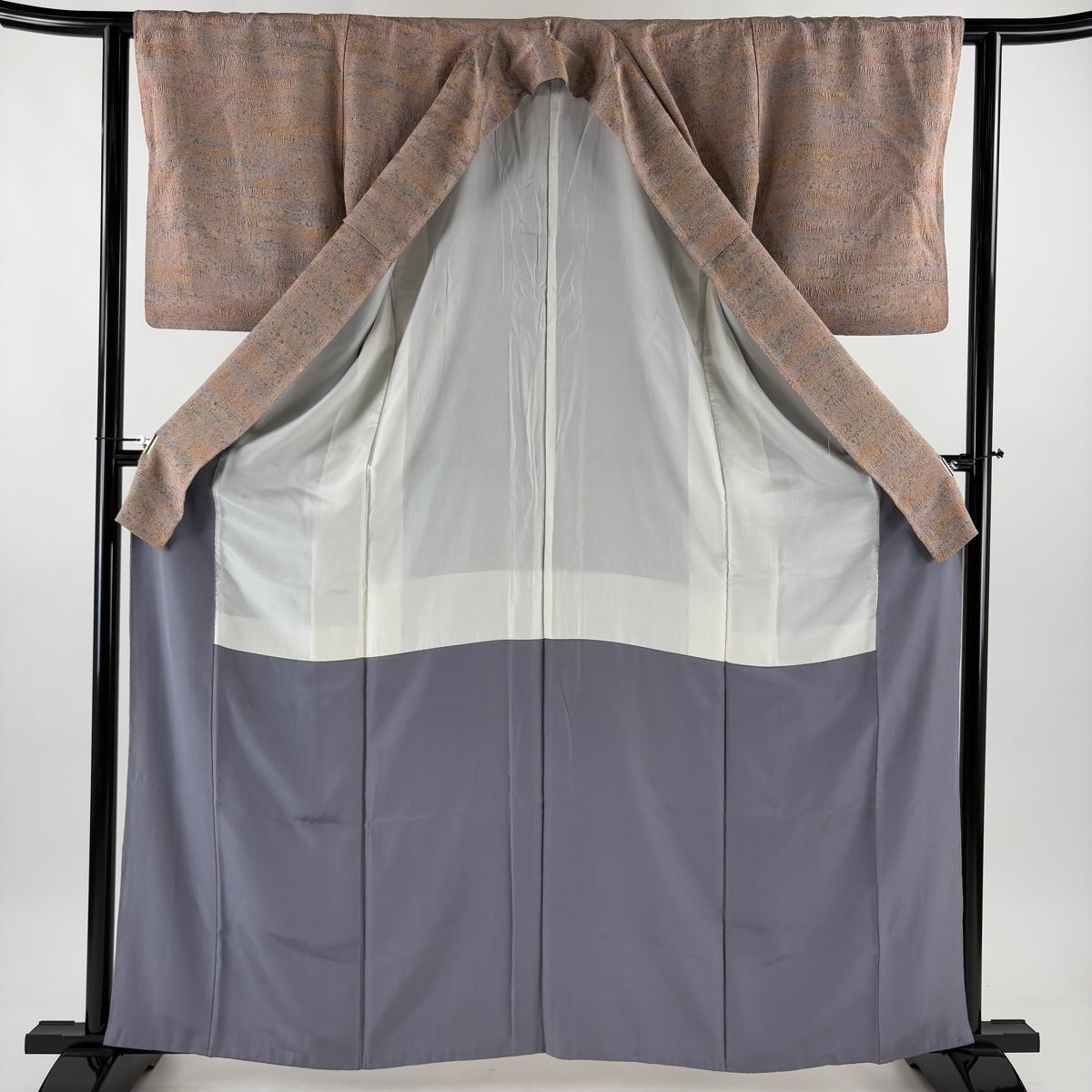 小紋 身丈160cm 裄丈62cm S 袷 陶彩染 幾何学 薄小豆 正絹 秀品｜中古