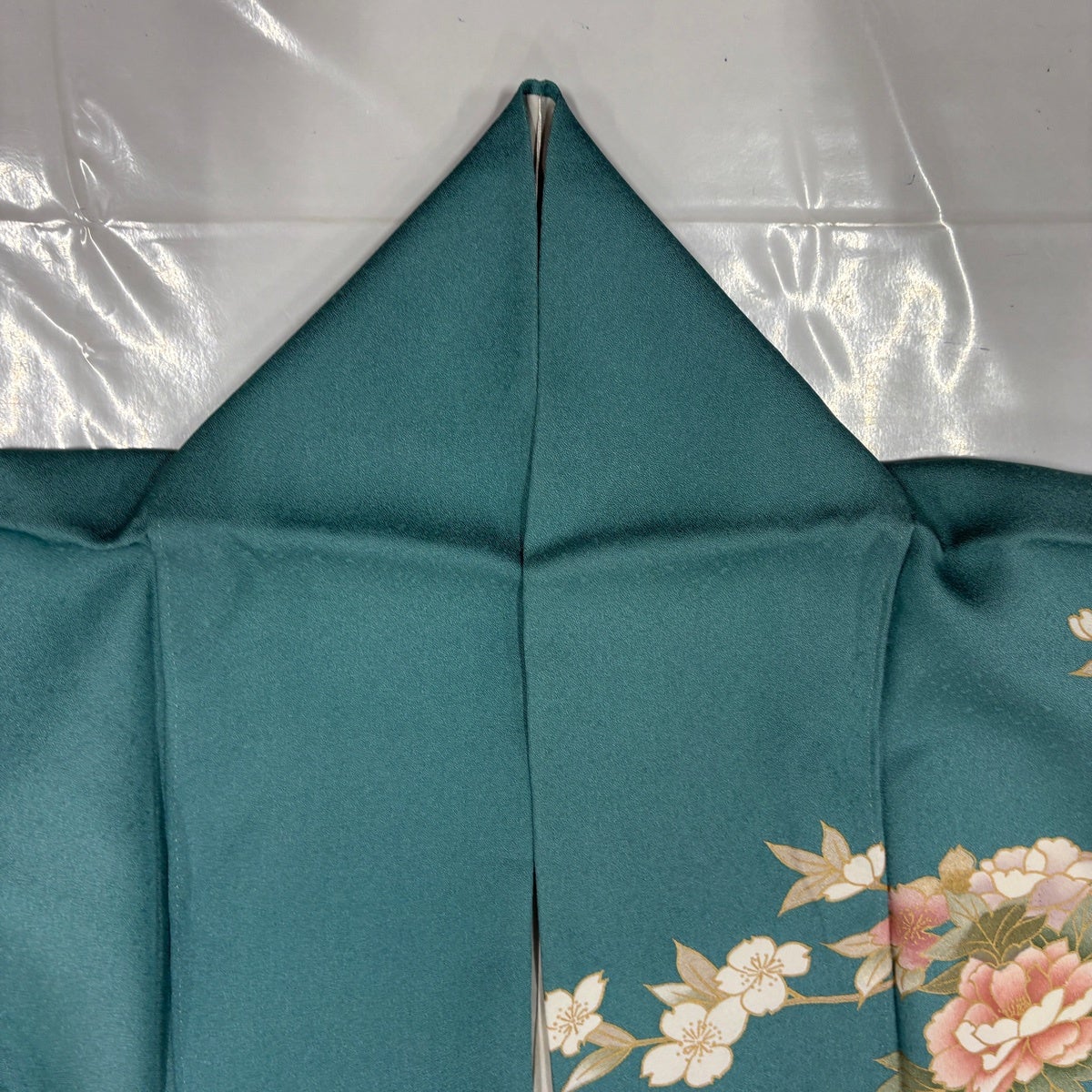 訪問着 身丈168cm 裄丈68cm L 袷 草花 萩 金彩 ぼかし 青緑 正絹 秀品
