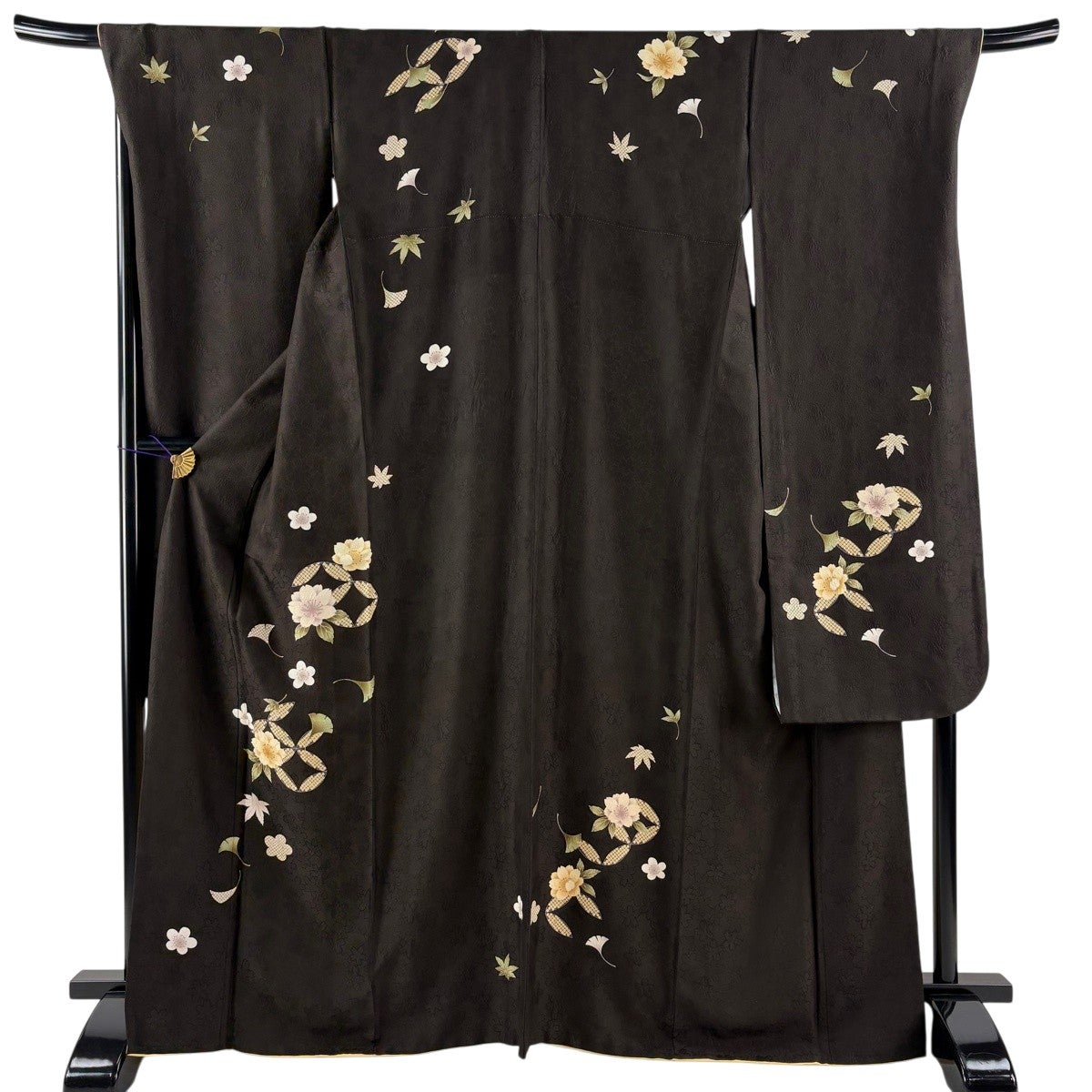 美品】 振袖 身丈165cm 裄丈69cm L 袷 鈴乃屋 桜 七宝 焦茶色 正絹 秀