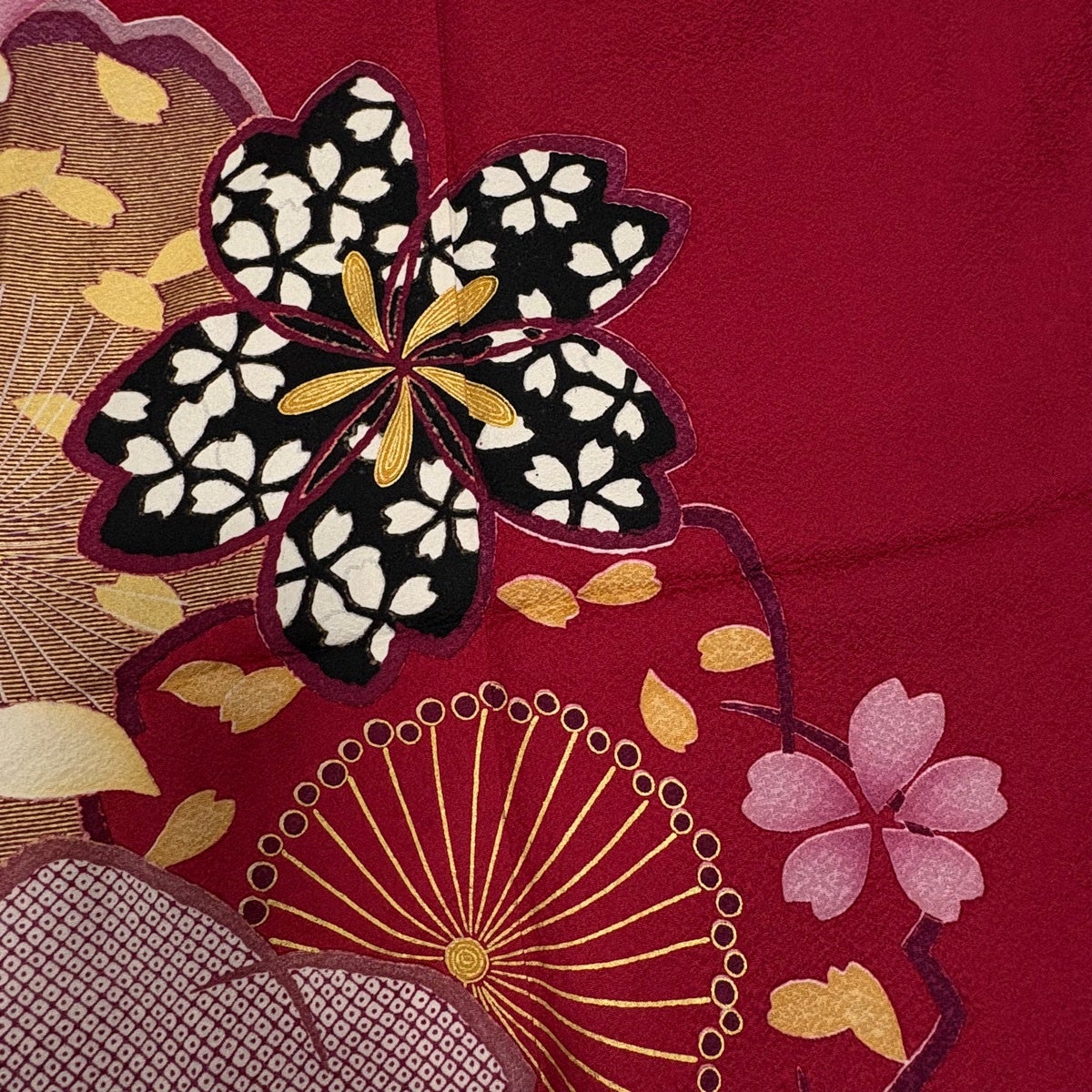 【振袖フルセット】身丈162.5cm 裄丈67.5cm 桜 流水 箔 金彩 赤 美品】 振袖 身丈167cm 裄丈68cm L 袷 桜 花びら 金彩 赤 正絹 秀品