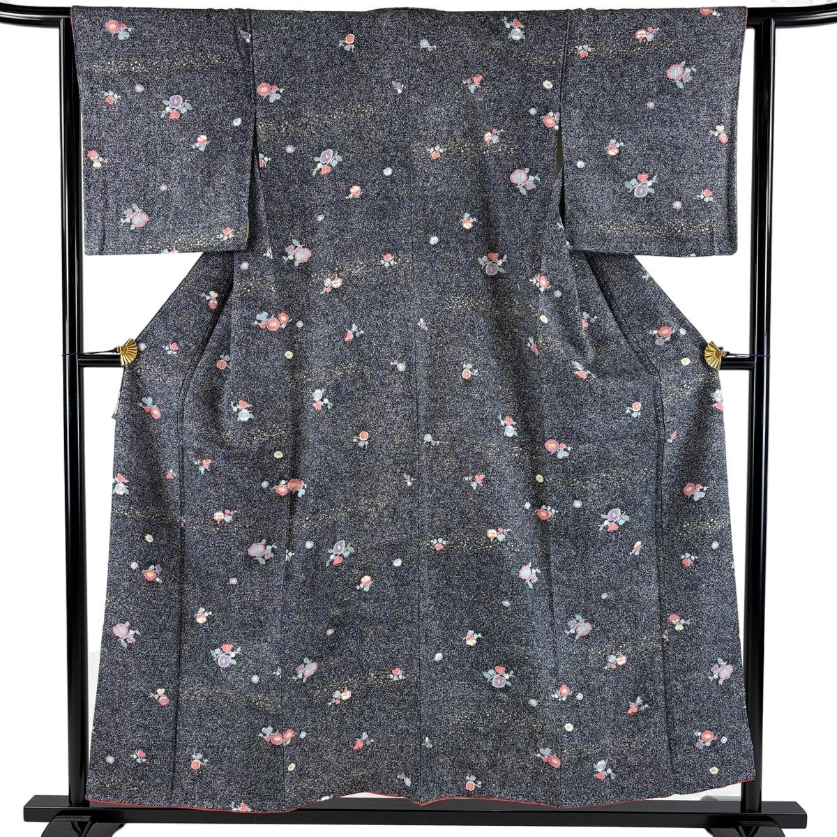 美品】 小紋 身丈167.5cm 裄丈65cm M 袷 紬地 縞 紫 正絹 秀品｜中古 