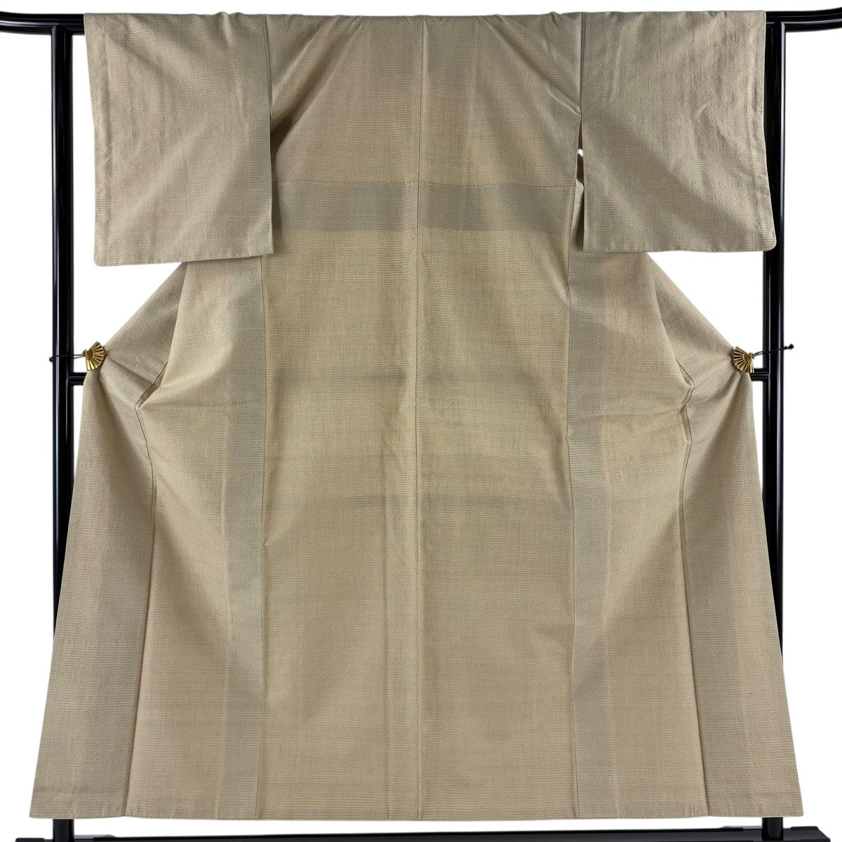 紬 身丈162cm 裄丈67cm M 袷 縦縞 亀甲絣 黄土色 正絹 美品 名品|中古