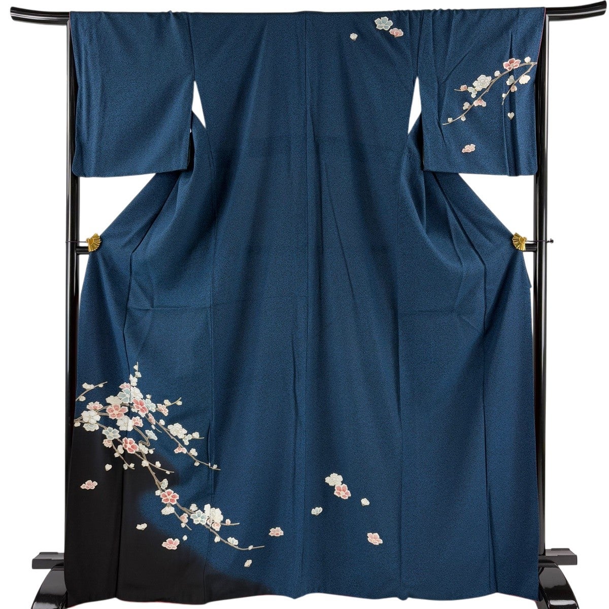 付下げ 身丈168cm 裄丈66cm M 袷 枝花 霞 金彩 青緑 正絹 秀品｜中古