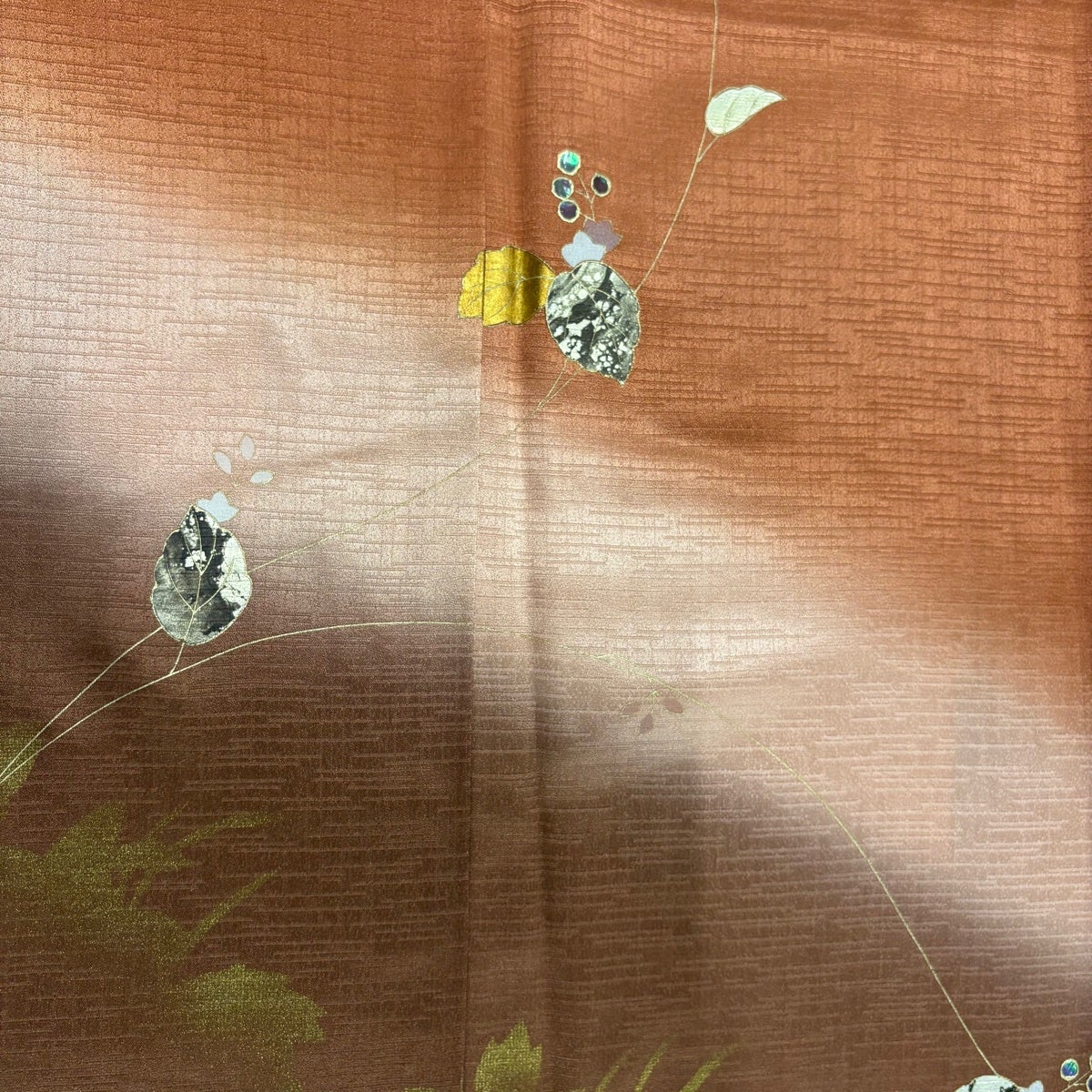 美品】 訪問着 身丈158.5cm 裄丈62.5cm S 袷 葉と実 シルエット 螺鈿