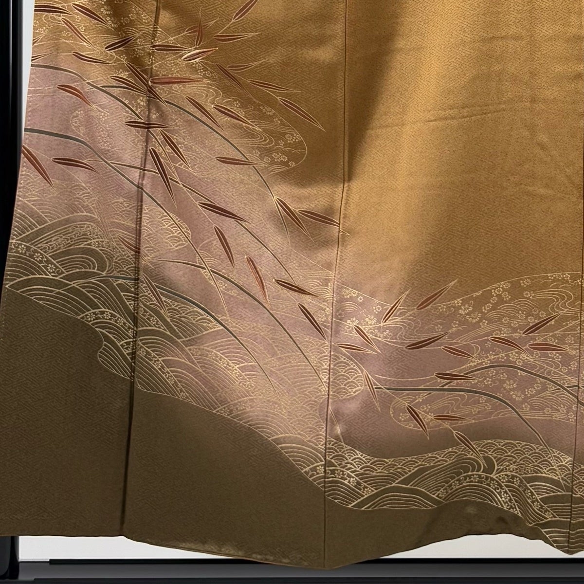 美品】 訪問着 身丈155.5cm 裄丈63.5cm S 袷 笹 波 金糸 刺繍 茶色