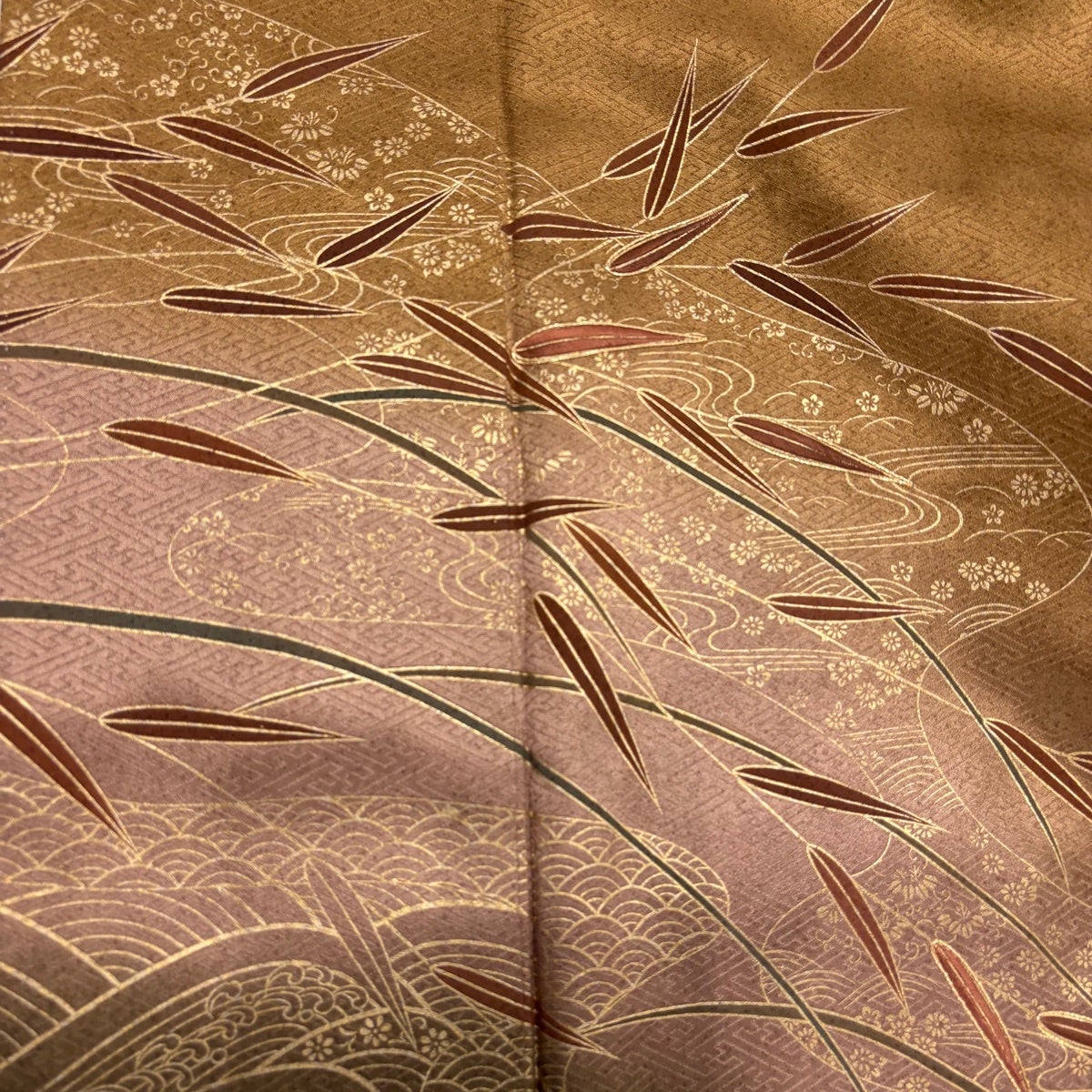 美品】 訪問着 身丈155.5cm 裄丈63.5cm S 袷 笹 波 金糸 刺繍 茶色