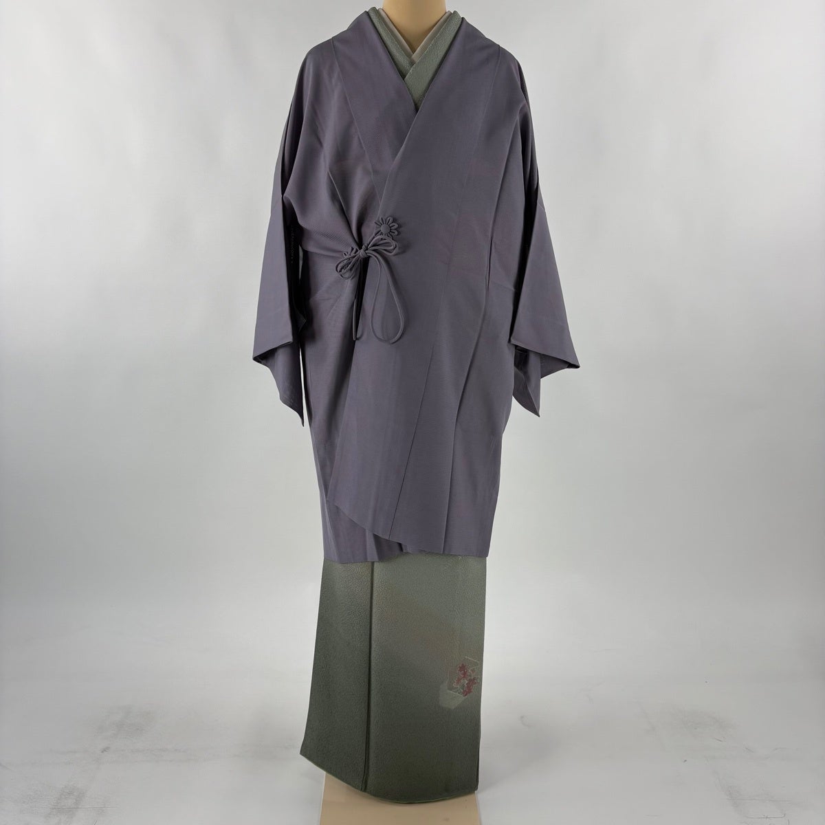 美品】 道中着 身丈98cm 裄丈66.5cm M 絽 和装コート 灰紫 正絹 秀品