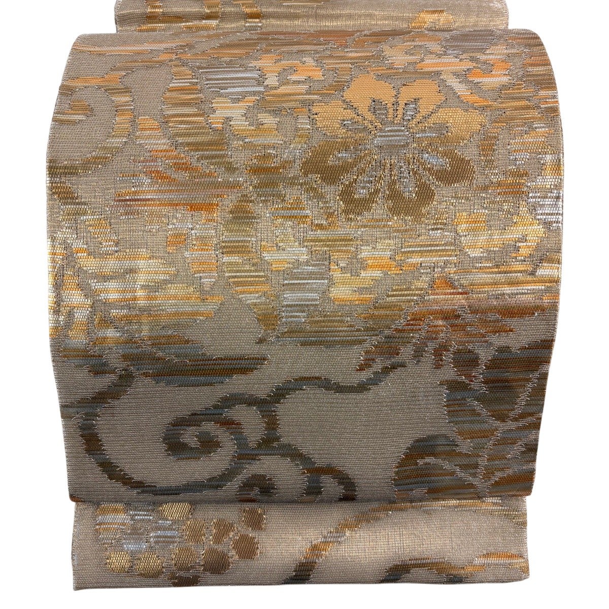 美品】 袋帯 秀品 華文 葡萄唐草 銀糸 箔 金色 お太鼓柄 正絹｜中古