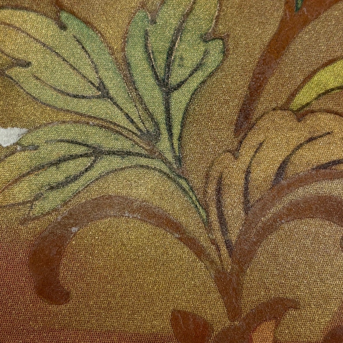 袋帯 秀品 花唐草 螺鈿 金彩 赤茶 お太鼓柄 正絹｜中古・古着