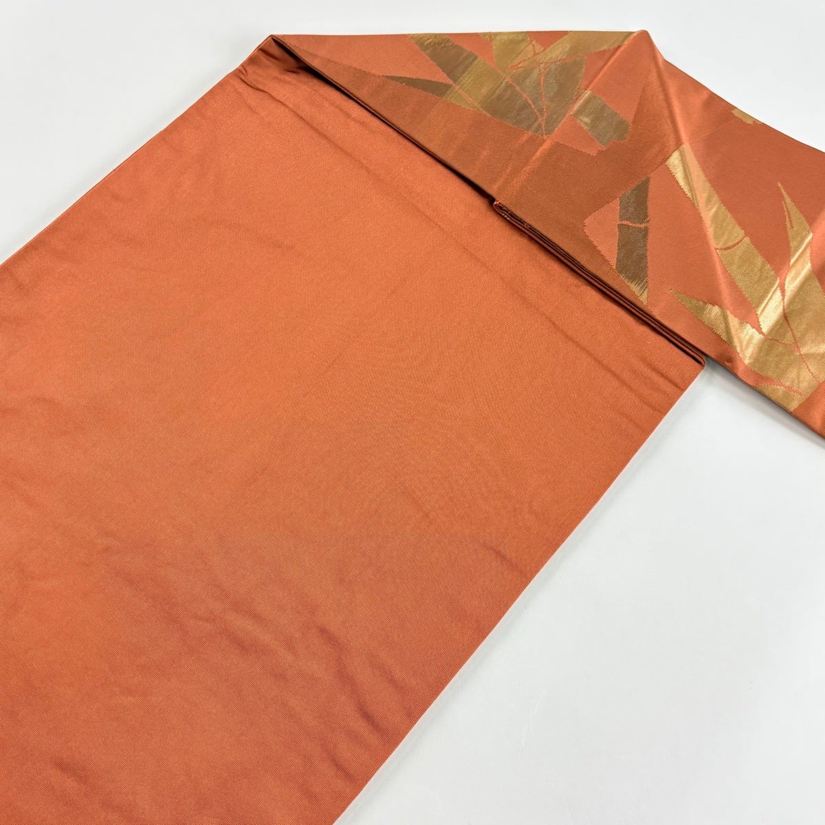美品】 名古屋帯 秀品 川島織物 落款あり 竹 笹 箔 オレンジ 正絹