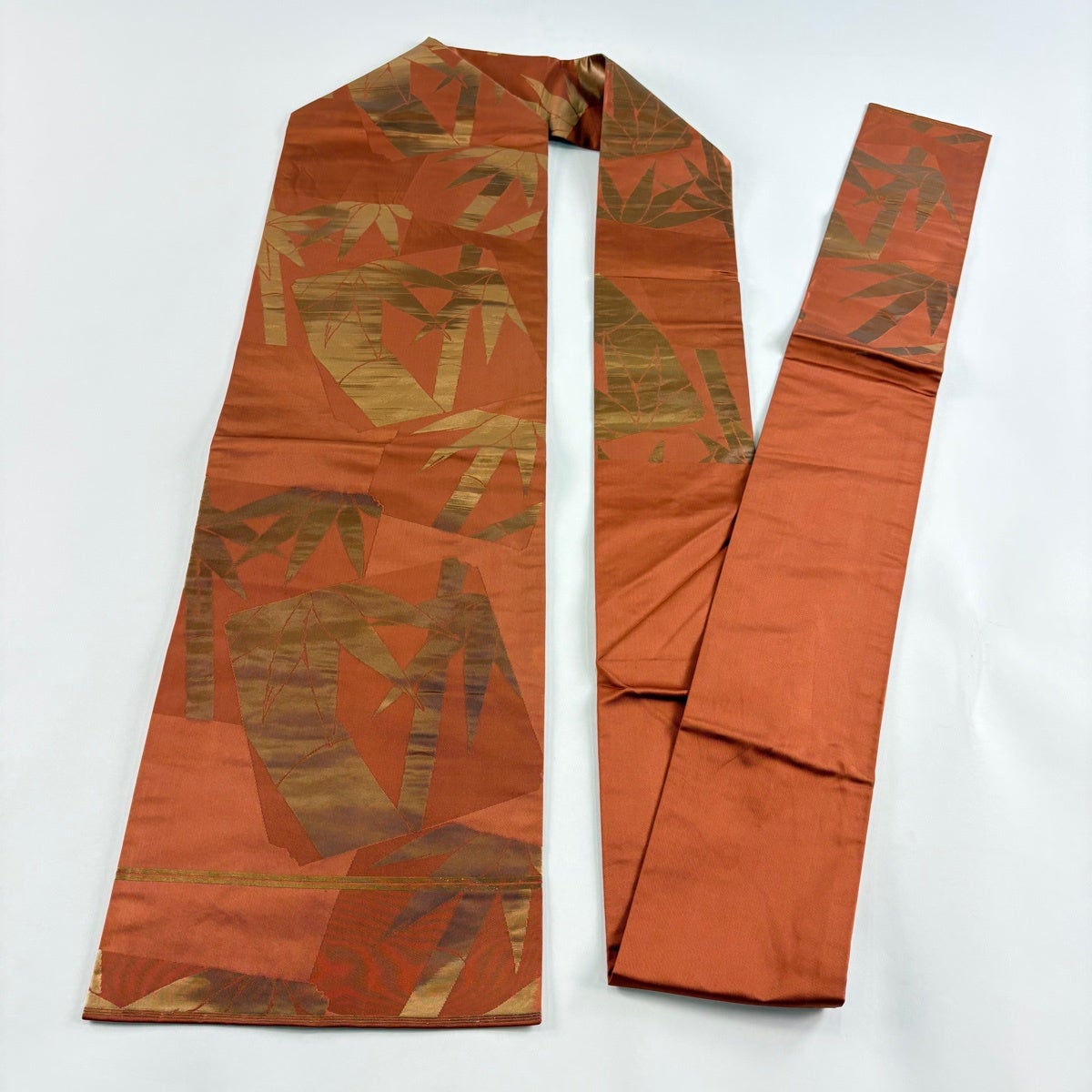 美品】 名古屋帯 秀品 川島織物 落款あり 竹 笹 箔 オレンジ 正絹