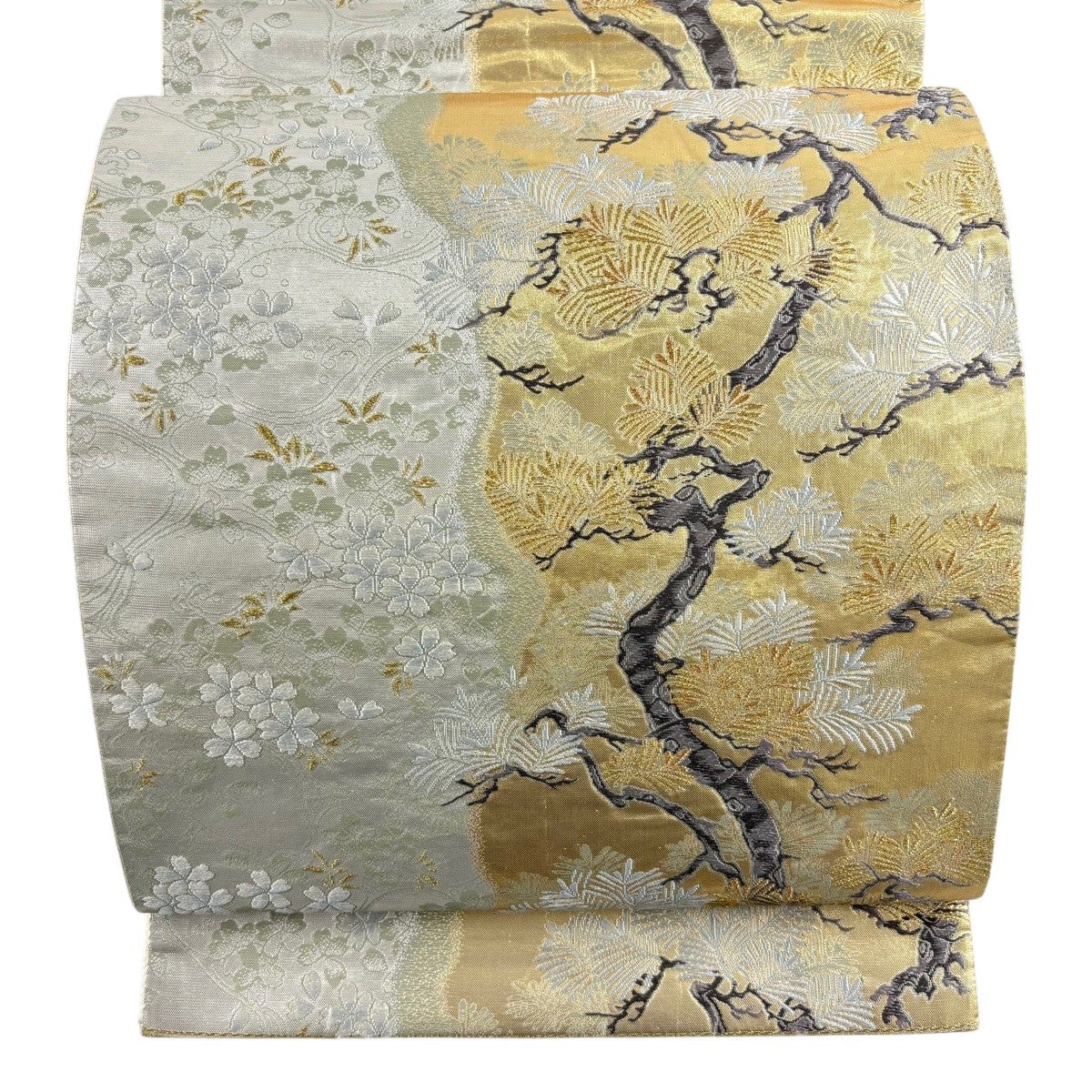 美品】 袋帯 秀品 四季の華 松 桜 金色 六通 正絹｜中古・古着