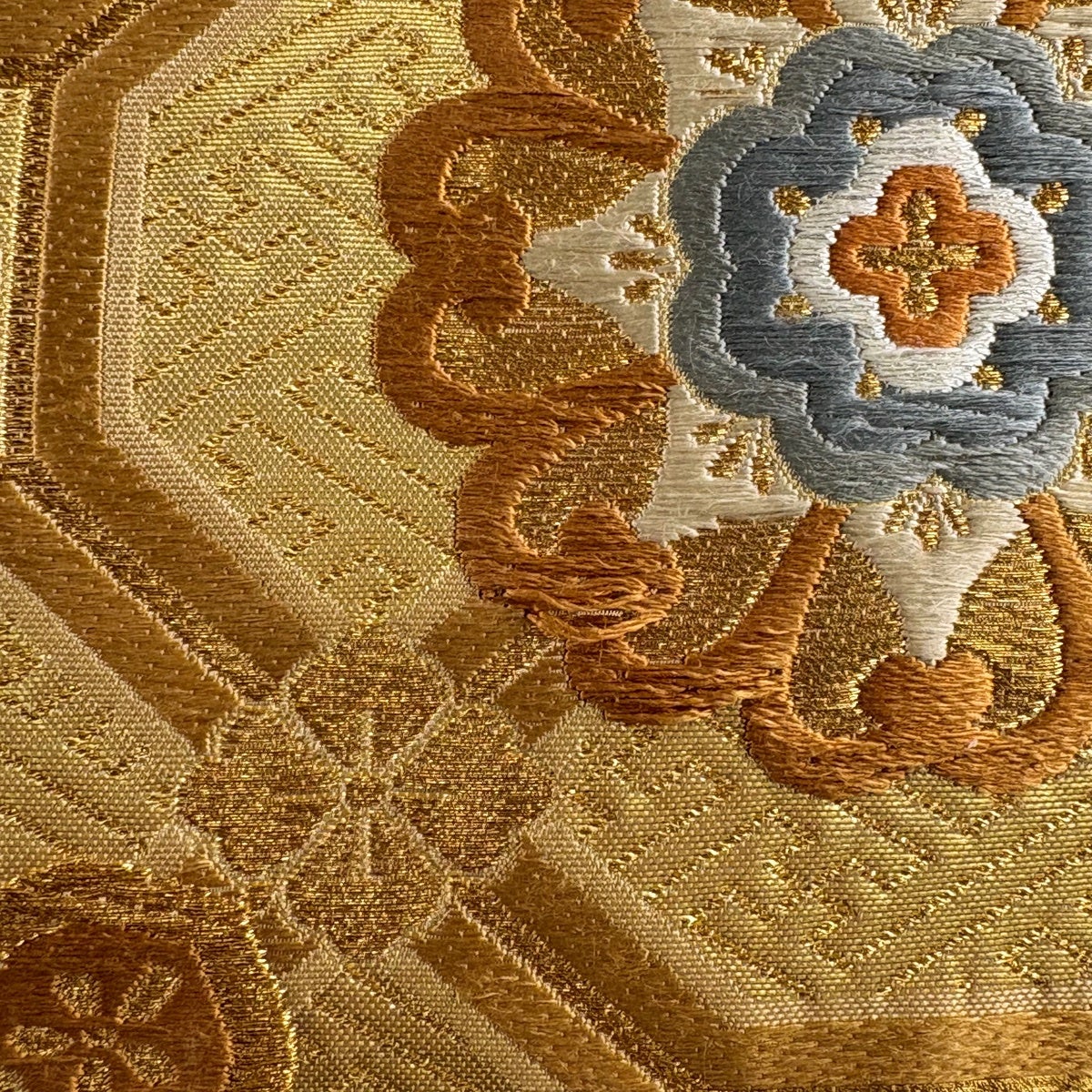 袋帯 秀品 蜀江華文 金糸 刺繍 金色 六通 正絹｜中古・古着