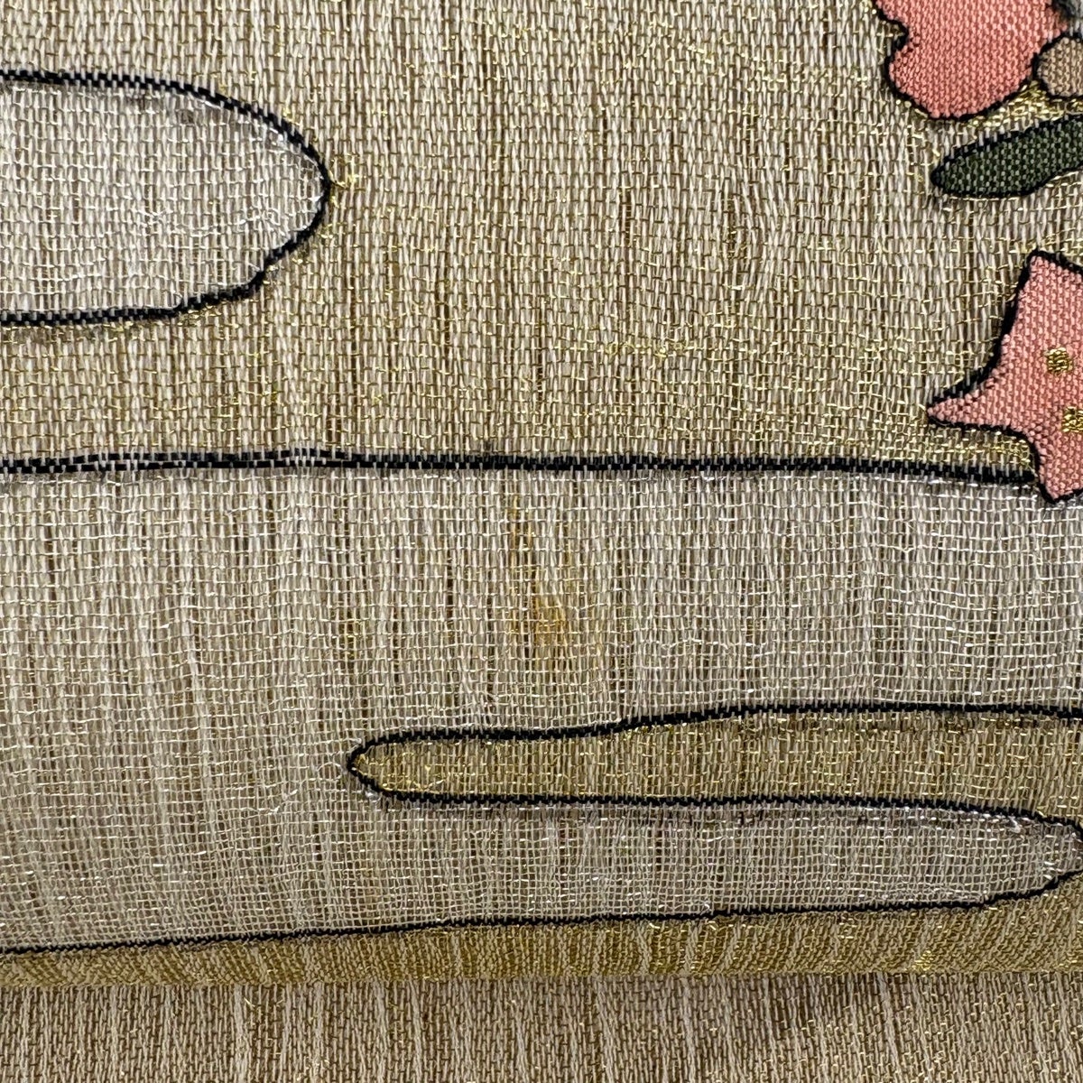 袋帯 秀品 夏帯 草花 ヱ霞 金糸 黄土色 お太鼓柄 正絹｜中古・古着