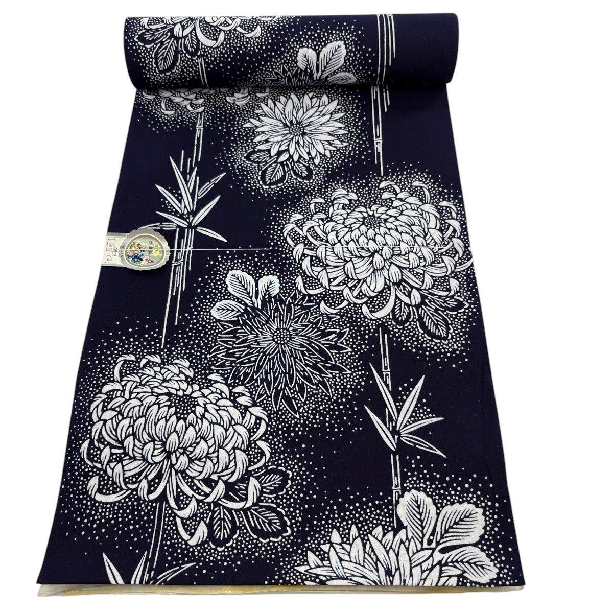反物 優品 浴衣 菊 笹 紺色 綿｜中古・古着・リサイクル着物通販