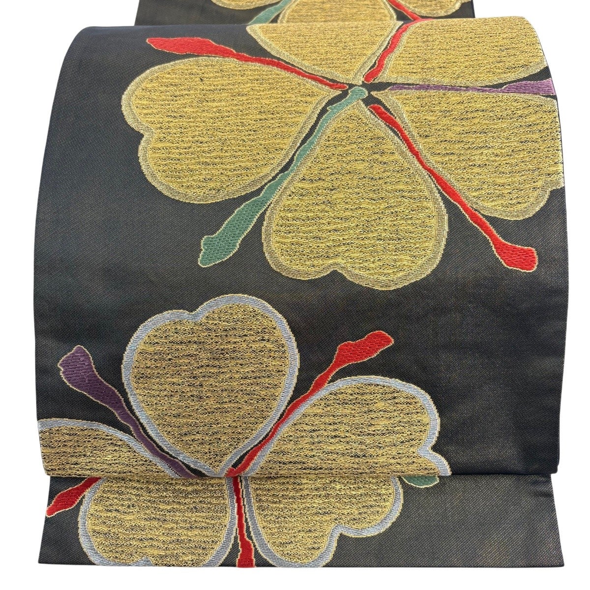 袋帯 秀品 花 金糸 刺繍 金色 六通 正絹｜中古・古着・リサイクル着物