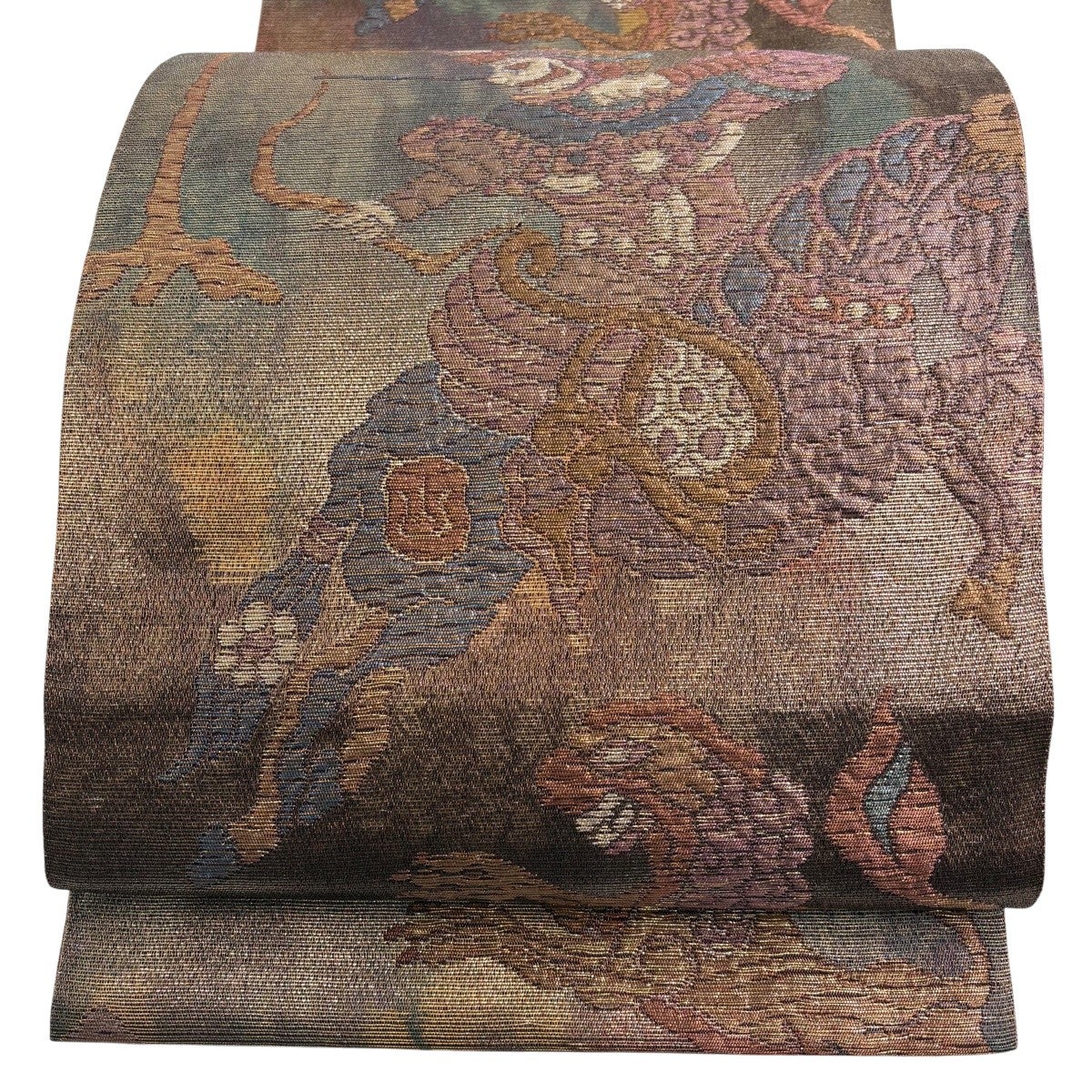 専用︎◼︎C1281◼︎オーダー品 高級袋帯 正絹 草花 鱗 箔(〜270cm) 美品】 袋帯 秀品 萩 草花 箔 金糸 緑 六通 正絹｜中古・古着