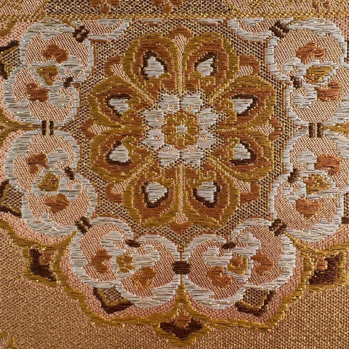 袋帯 秀品 孔雀 華文 刺繍 箔 薄茶色 六通 正絹｜中古・古着