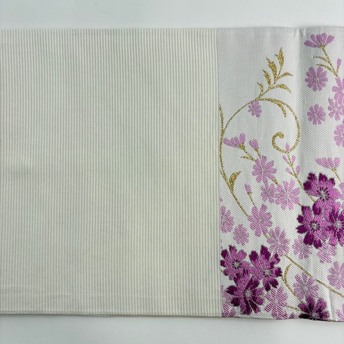 美品】 袋帯 秀品 草花 箔 銀糸 薄紫 六通 正絹｜中古・古着