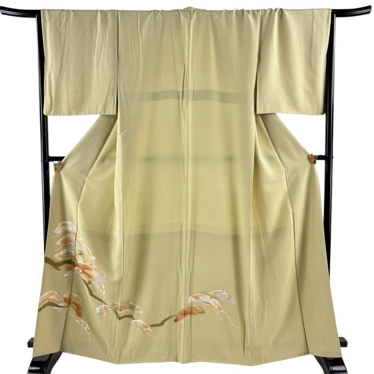 色留袖 身丈164cm 裄丈68.5cm L 袷 松 金彩 抹茶色 正絹 秀品 一つ紋