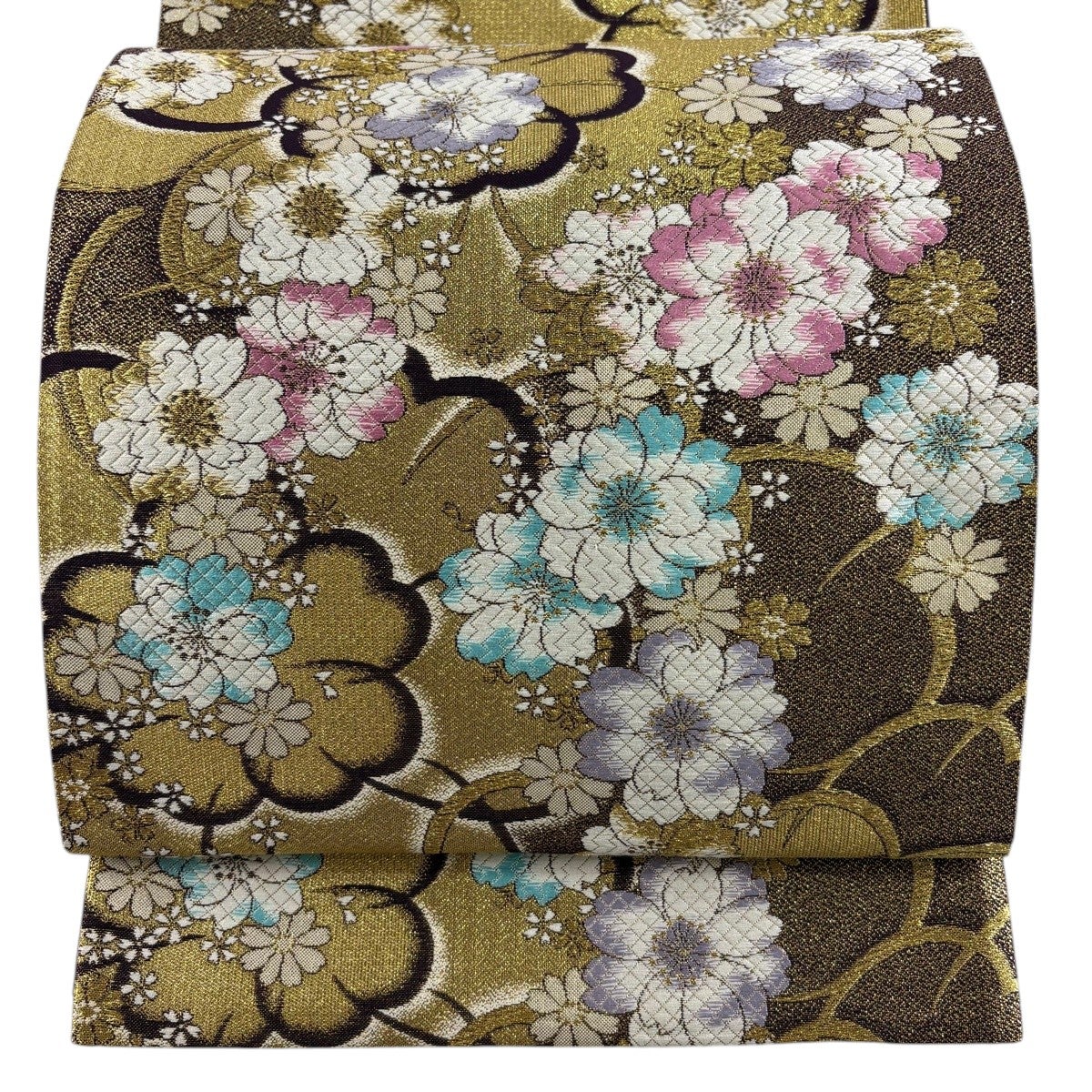 袋帯 秀品 振袖向き 鳥 桜 金糸 箔 緑 六通 正絹｜中古・古着