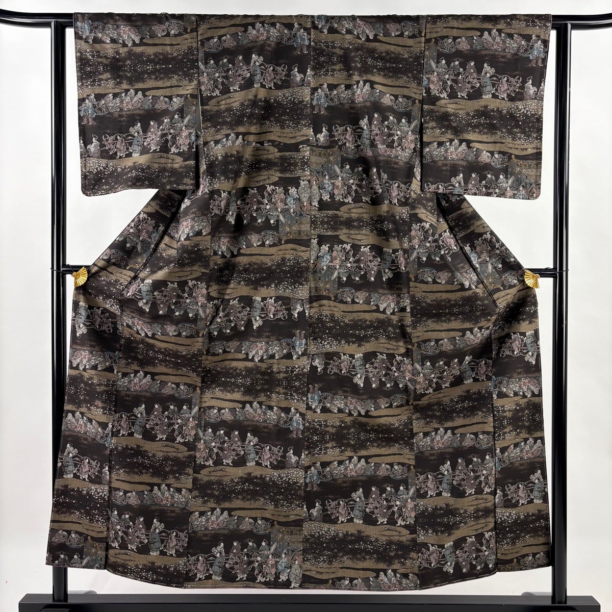 美品】 大島紬 身丈155.5cm 裄丈62.5cm S 袷 証紙あり 草花 紺色 正絹