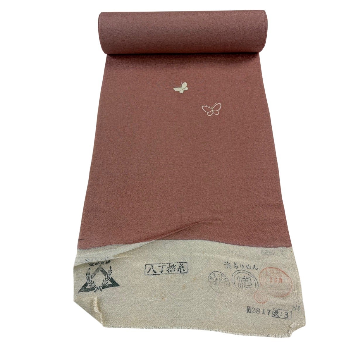 反物 秀品 付下げ 蝶 金彩 薄オレンジ 正絹｜中古・古着・リサイクル