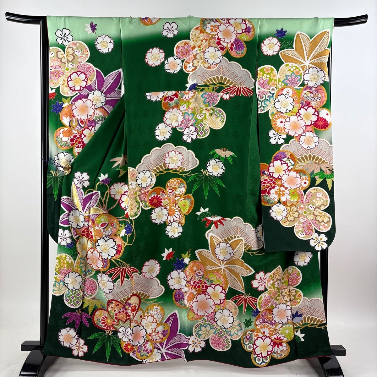 美品】振袖 身丈161.5cm 裄丈66cm M 袷 袋帯フルセット 桜 笹 金糸