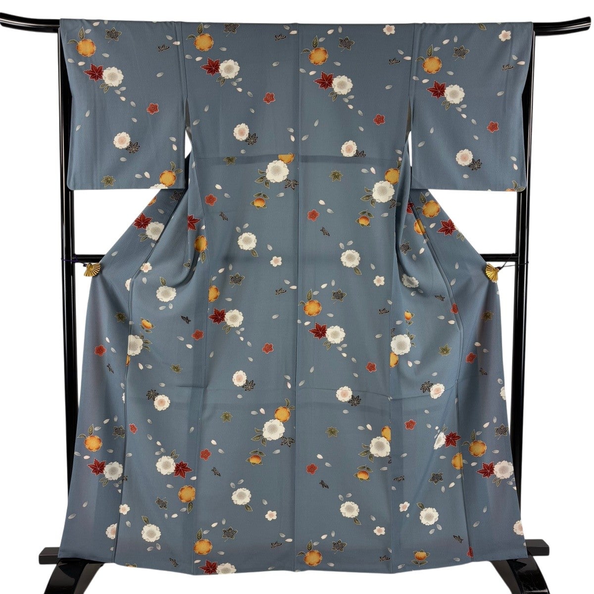 美品】 小紋 身丈167.5cm 裄丈65cm M 袷 紬地 縞 紫 正絹 秀品｜中古 