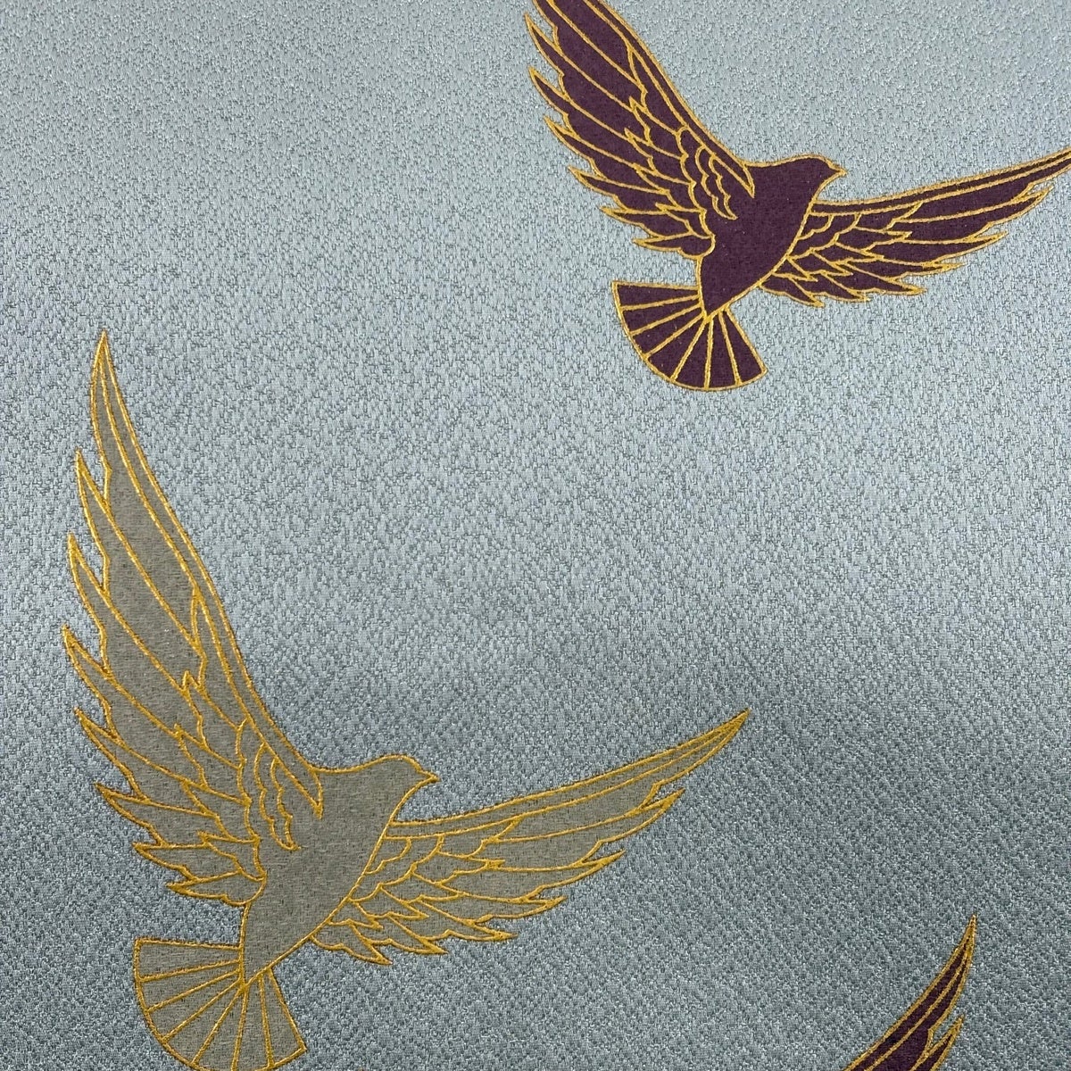 名古屋帯 名品 斉藤三才 落款あり 鳥 銀糸 金彩 灰色 正絹｜中古・古着
