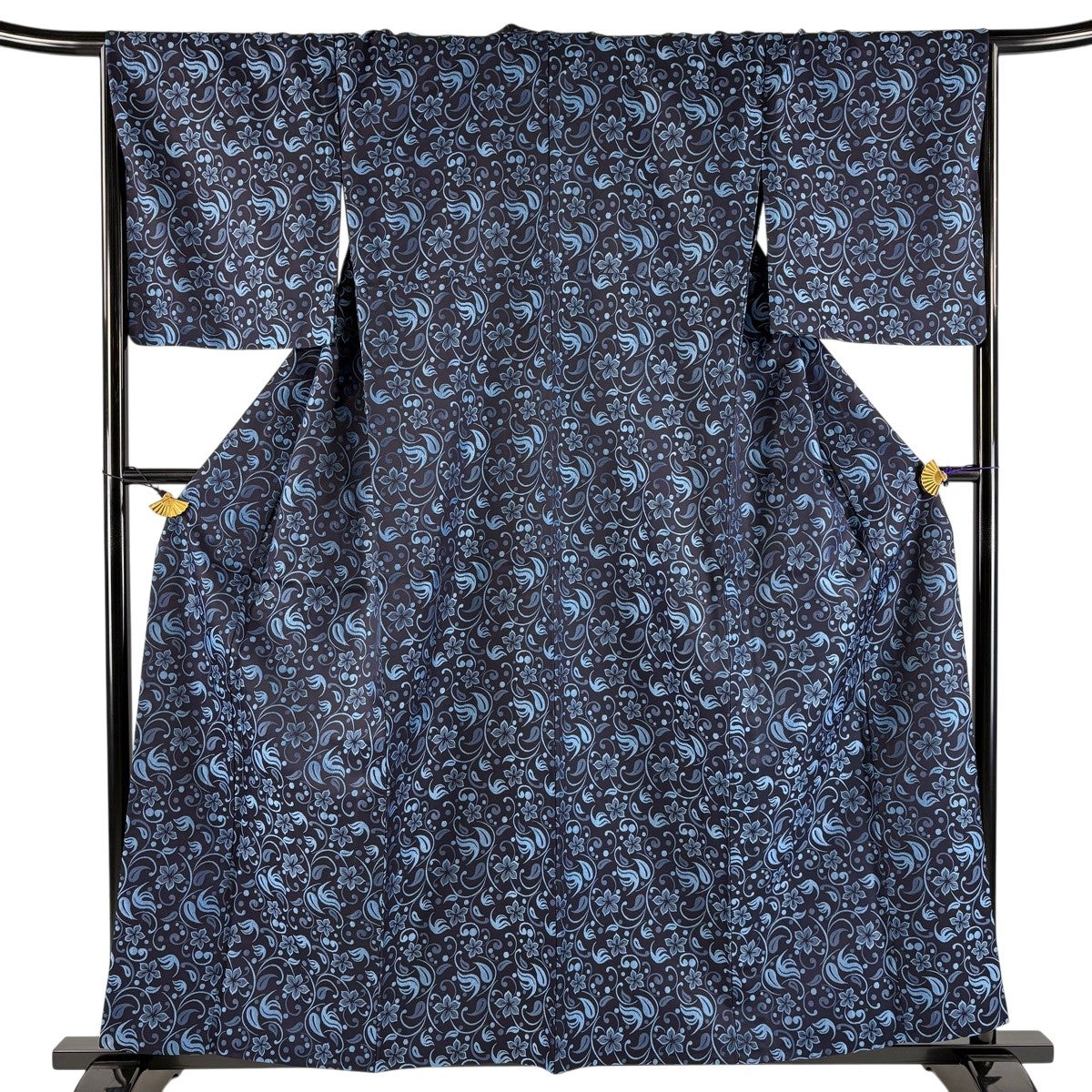 美品】 小紋 身丈158cm 裄丈66.5cm M 単衣 お召地 証紙あり 草花 本