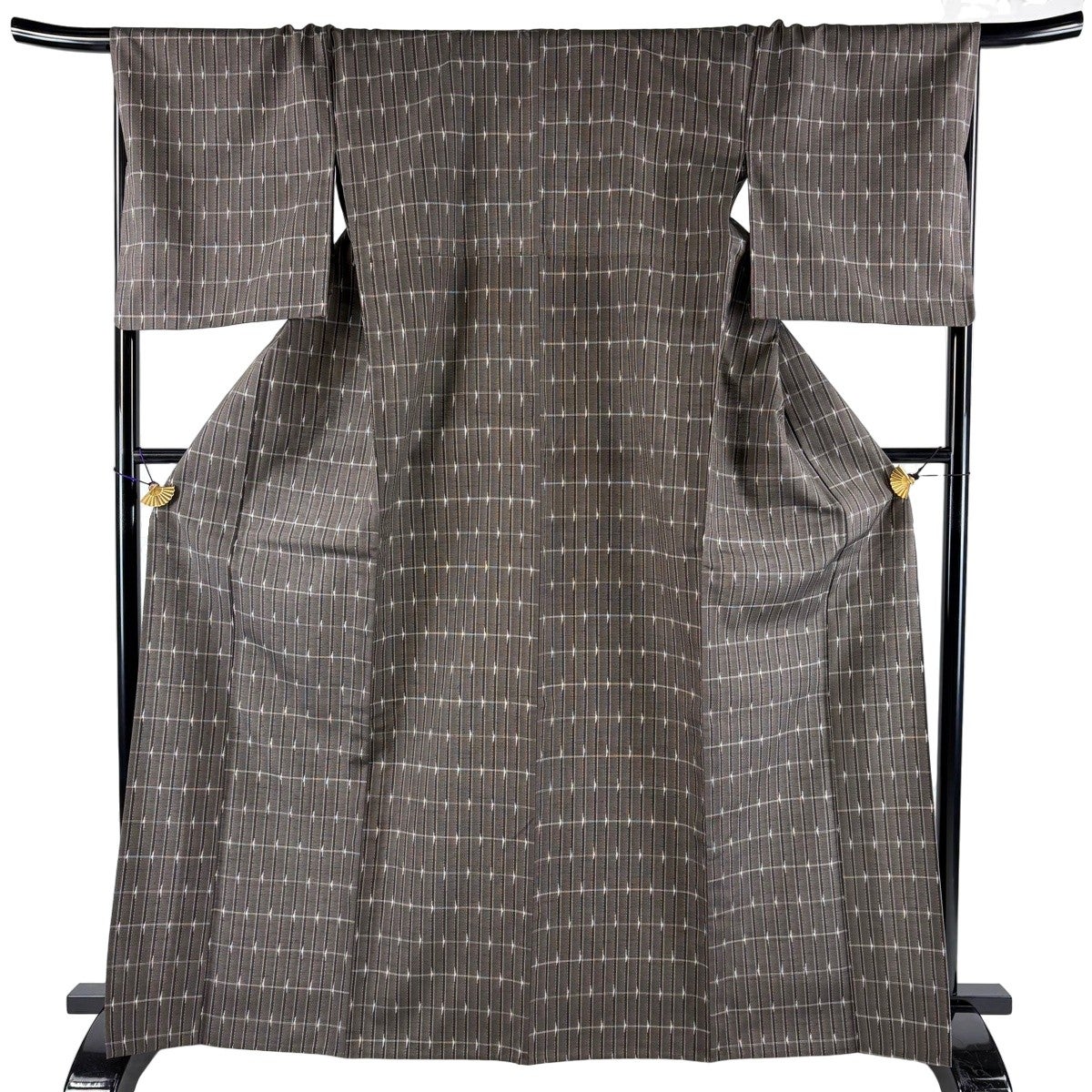 美品】 紬 身丈166.5cm 裄丈68.5cm L 単衣 吉澤与市 縞 幾何学模様 灰