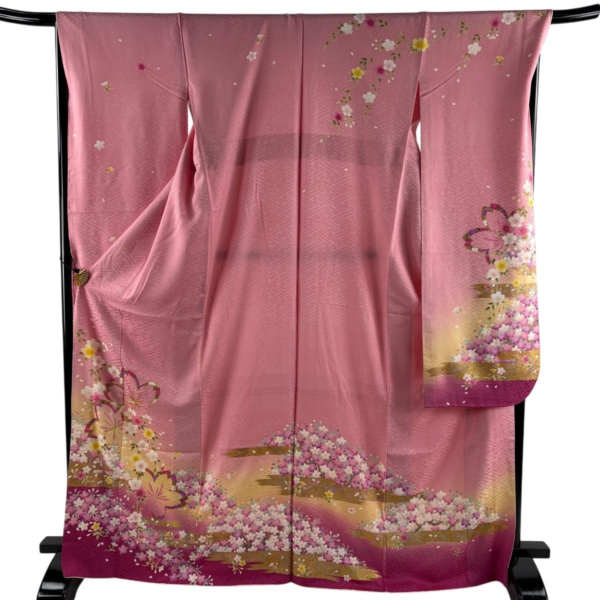 振袖 身丈169.5cm 裄丈68.5cm L 袷 桜 桜の花びら 金糸 金彩 ピンク