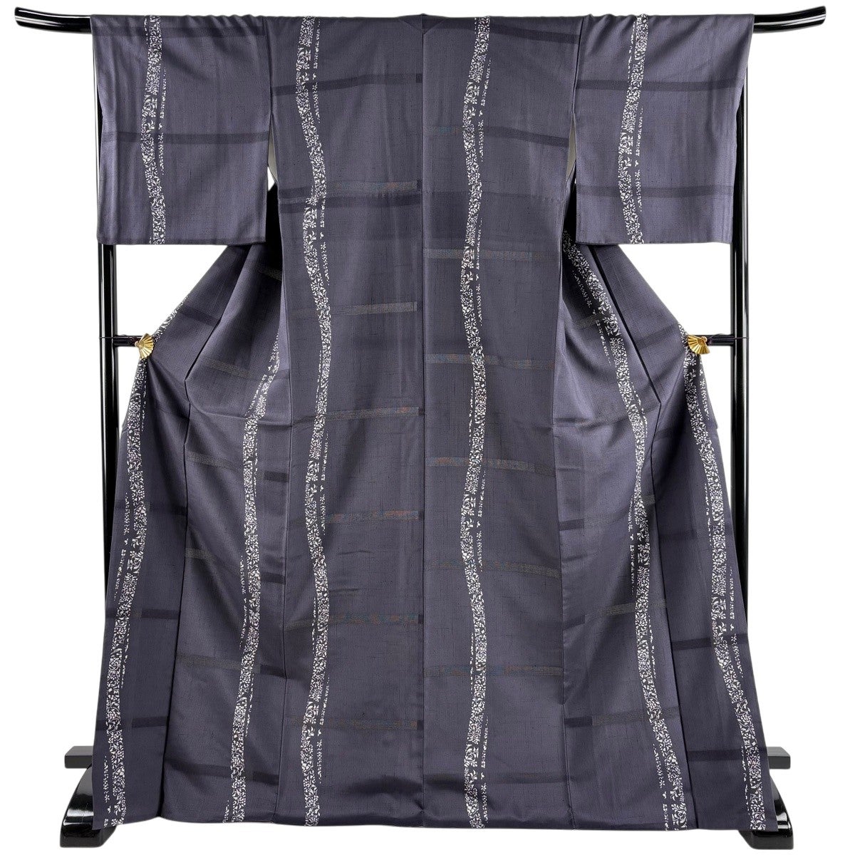 美品】 小紋 身丈159cm 裄丈65cm M 袷 草花 霞 金通し 茶色 正絹 名品