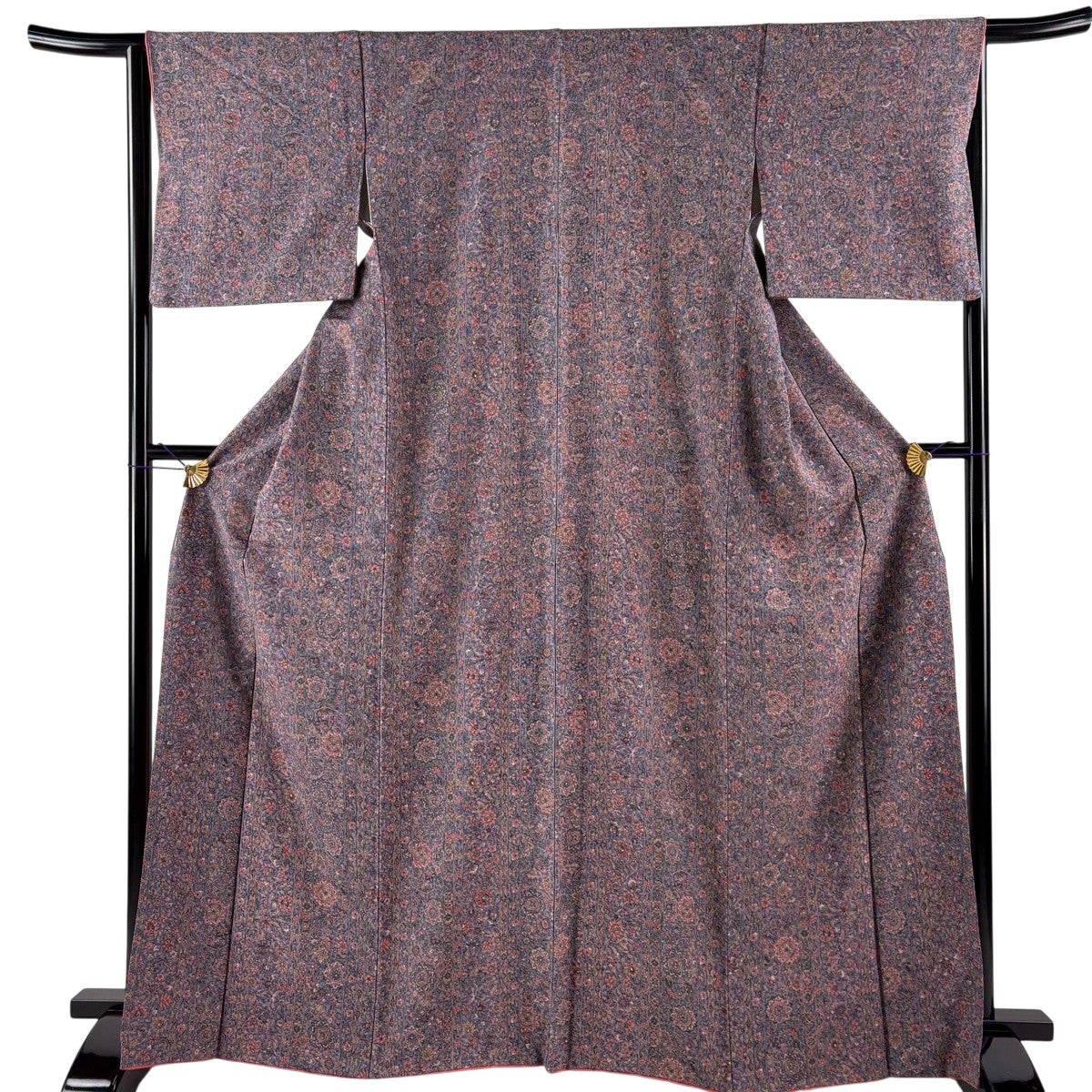 美品】 小紋 身丈163cm 裄丈65.5cm M 袷 華文 草花 青紫 正絹 優品